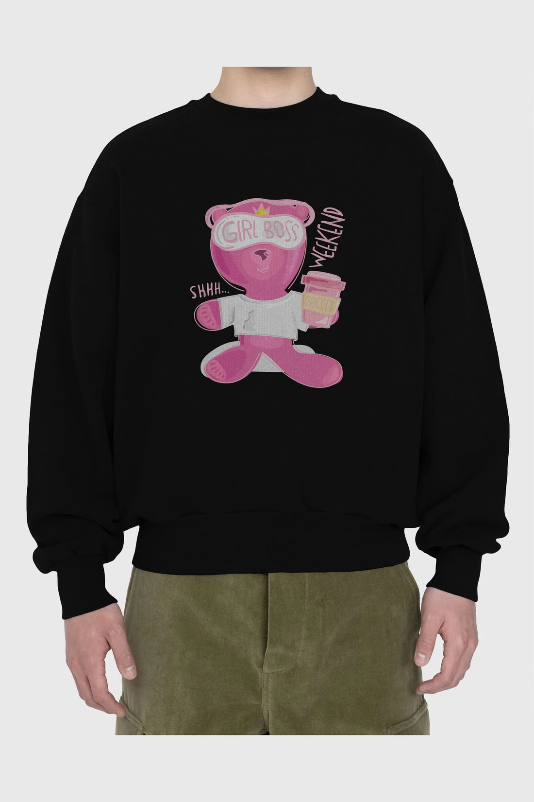 Girl Boss Bear Ön Baskılı Oversize Sweatshirt Erkek Kadın Unisex