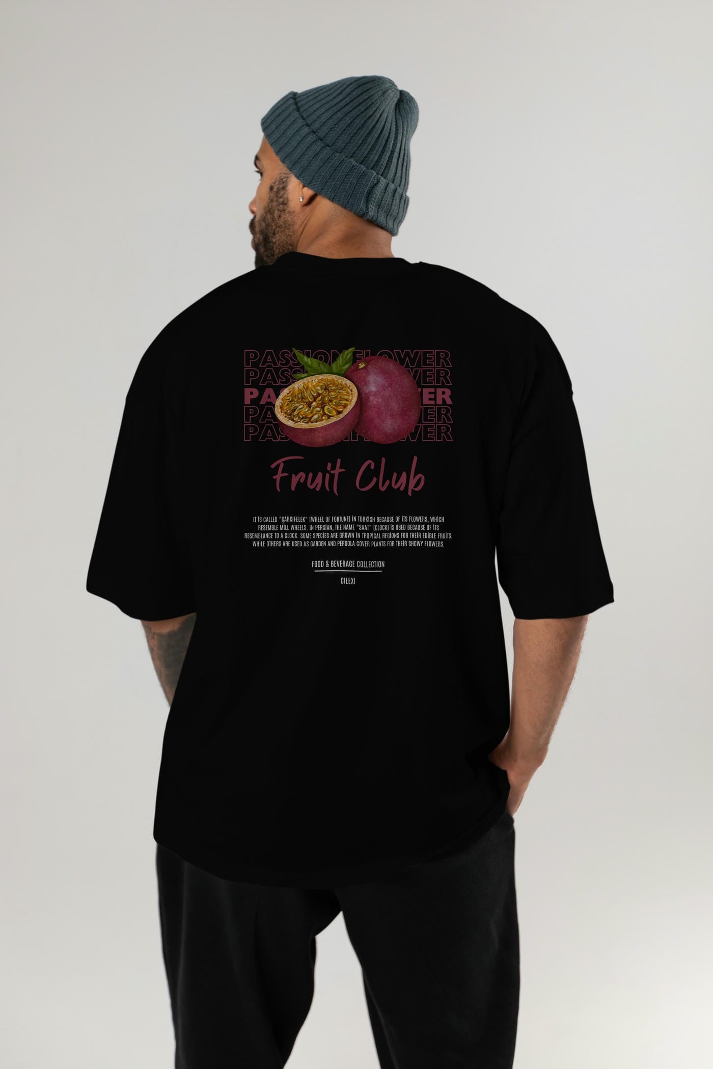 Passionflower Arka Baskılı Oversize t-shirt Erkek Kadın Pamuk Bisiklet Yaka tişort