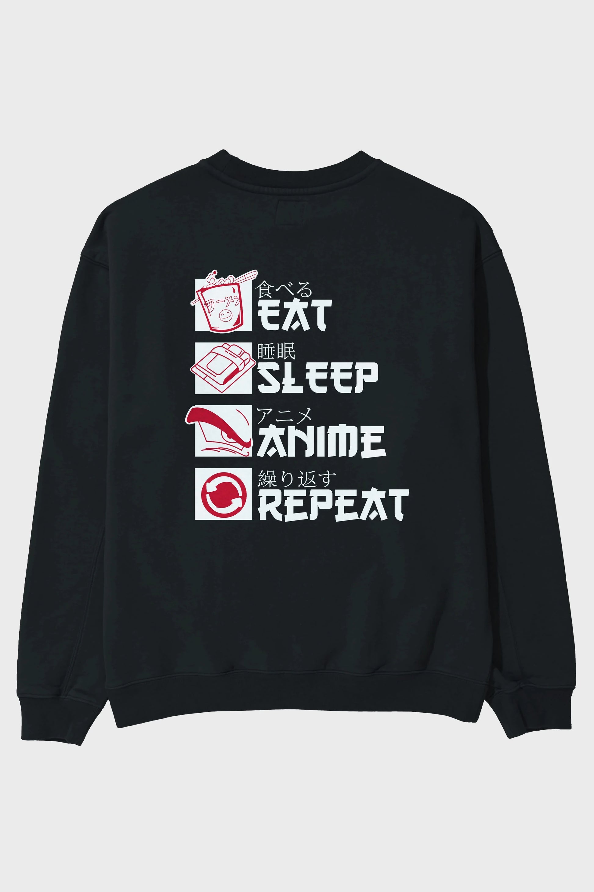 Eat, Sleep, Anime, Repeat Anime Arka Baskılı Oversize Sweatshirt Erkek Kadın Unisex