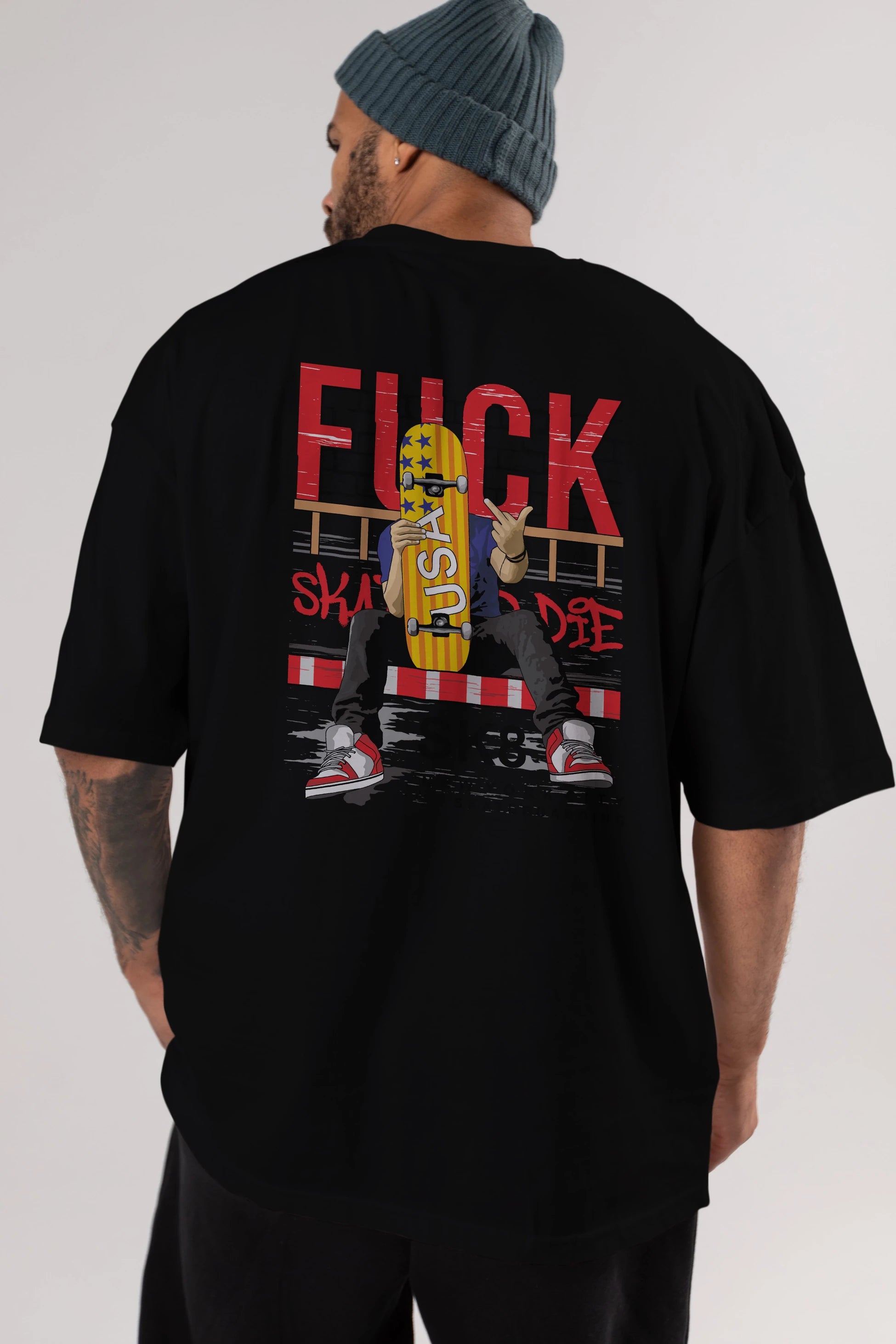 Skate or Die Arka Baskılı Oversize t-shirt Erkek Kadın Unisex