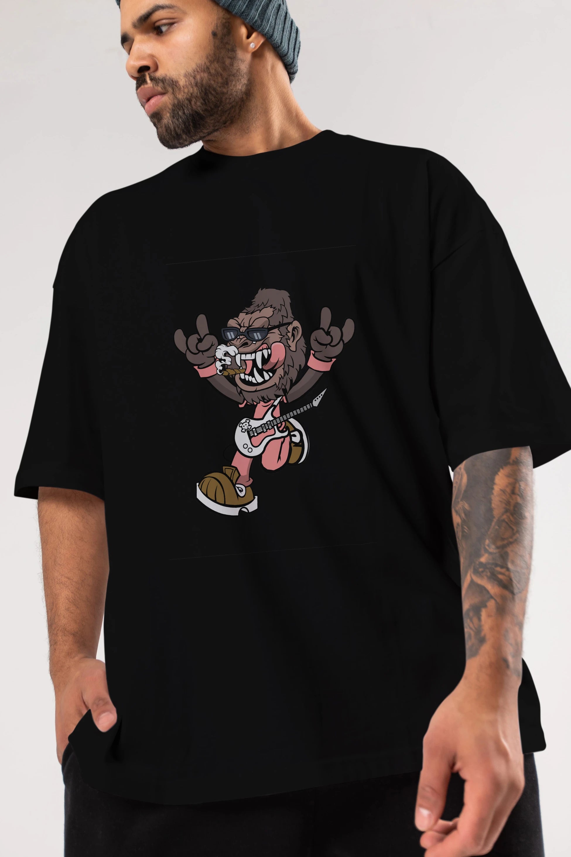 Gorilla Metal Ön Baskılı Oversize t-shirt Erkek Kadın Unisex %100 Pamuk tişort