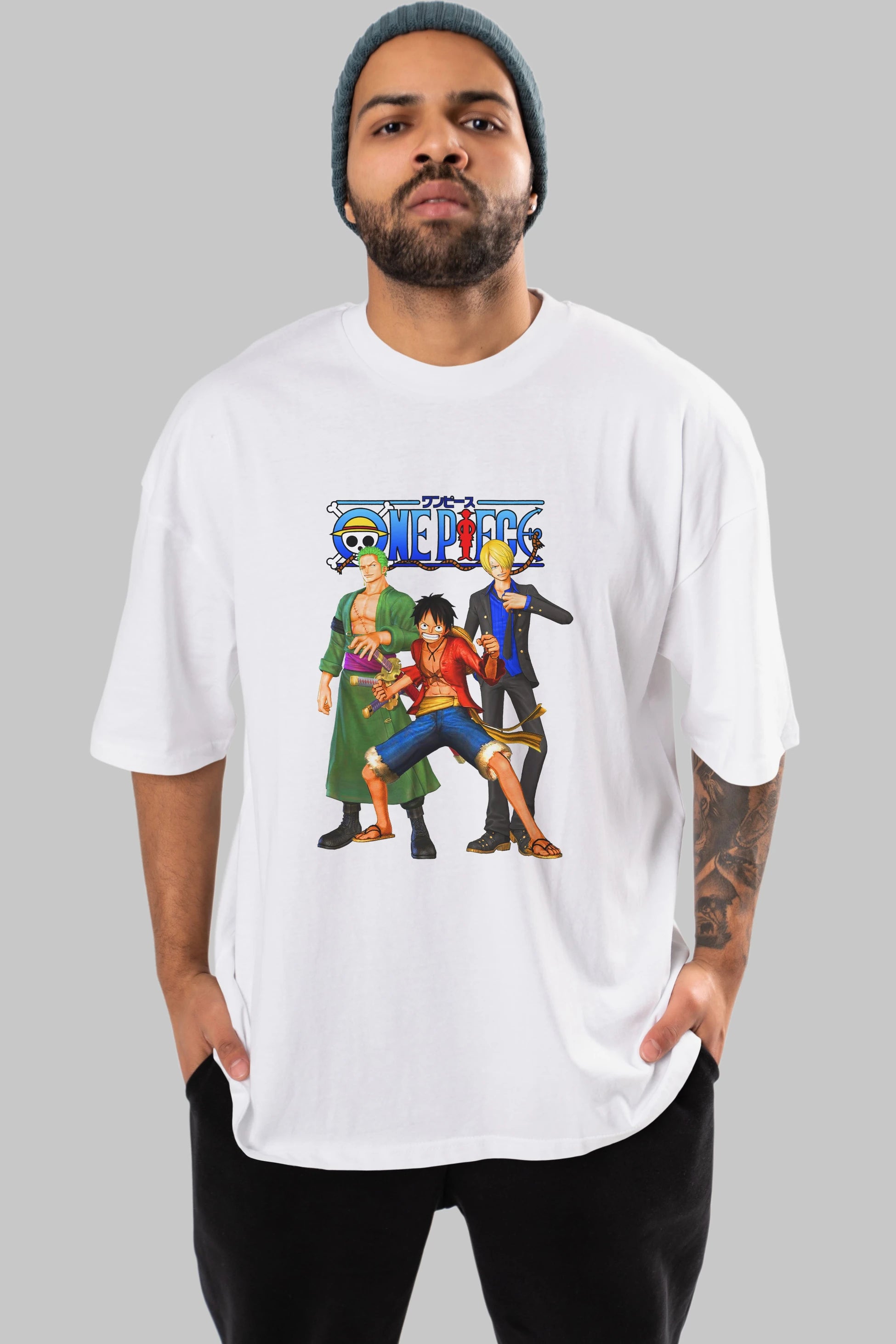Luffy Sanji Zoro Anime Ön Baskılı Oversize t-shirt Erkek Kadın Unisex