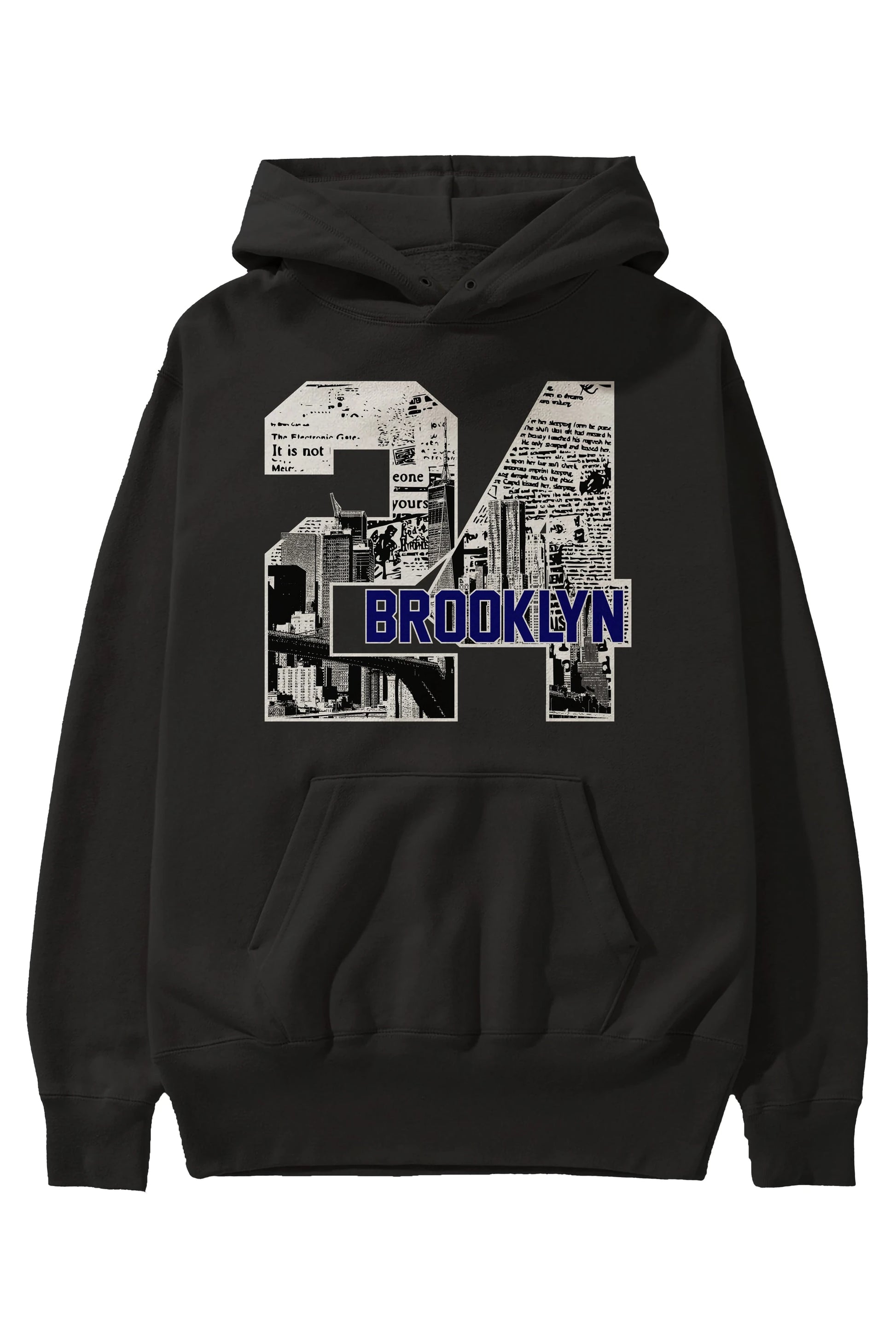 Brooklyn 24 Ön Baskılı Hoodie Oversize Kapüşonlu Sweatshirt Erkek Kadın Unisex