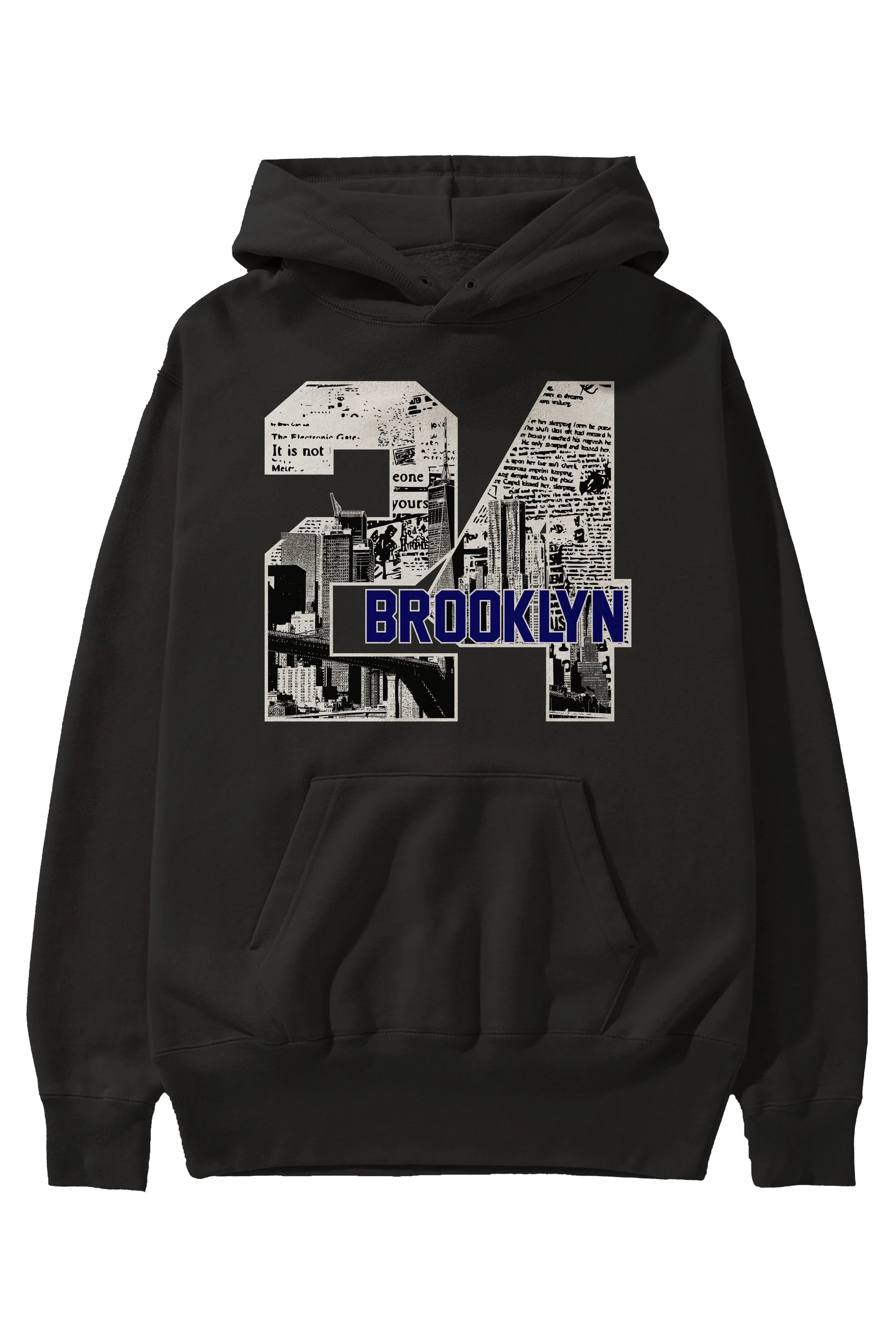 Brooklyn 24 Ön Baskılı Hoodie Oversize Kapüşonlu Sweatshirt Erkek Kadın Unisex