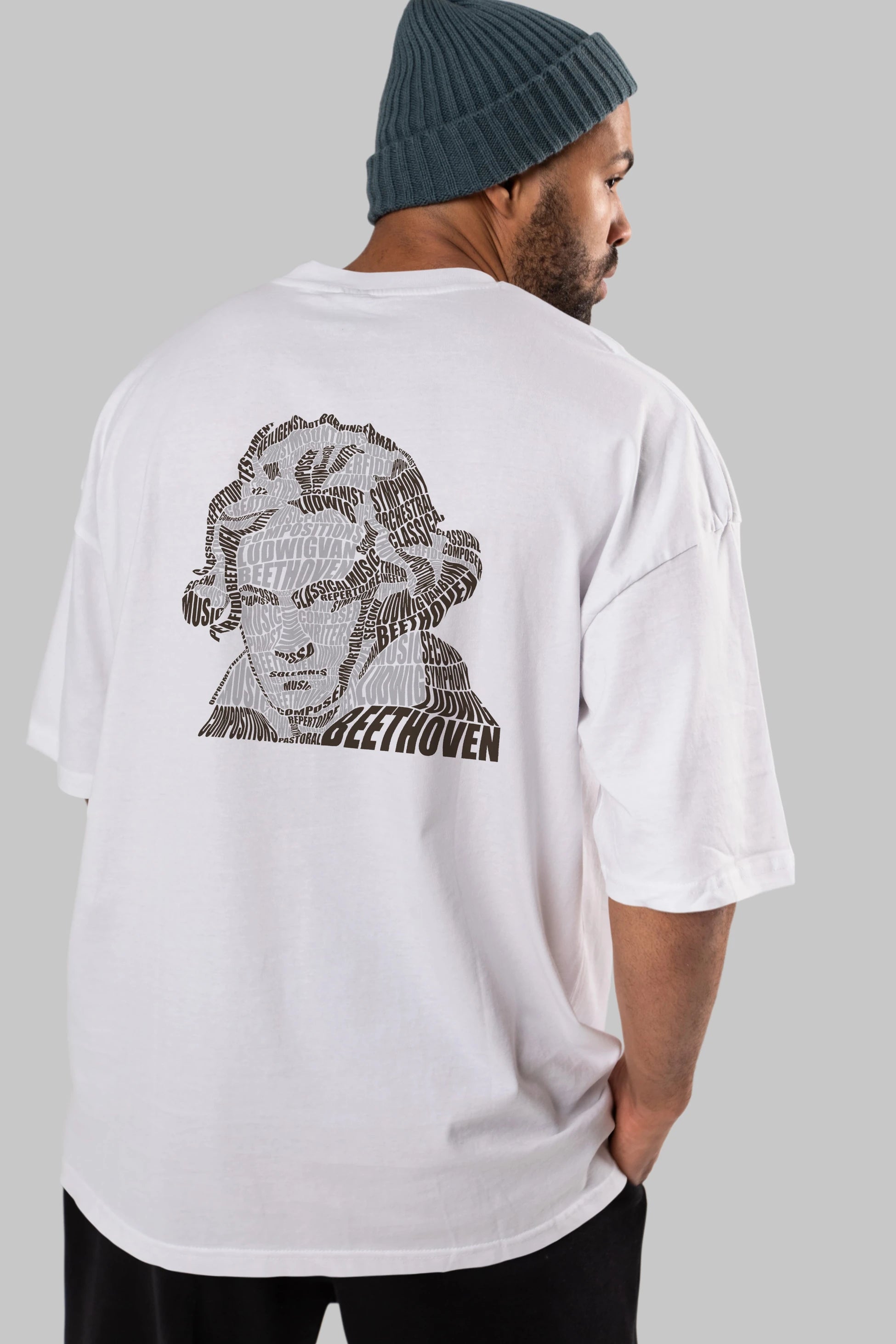 Ludwig van Beethoven Calligram Arka Baskılı Oversize t-shirt %100 pamuk Erkek Kadın Unisex