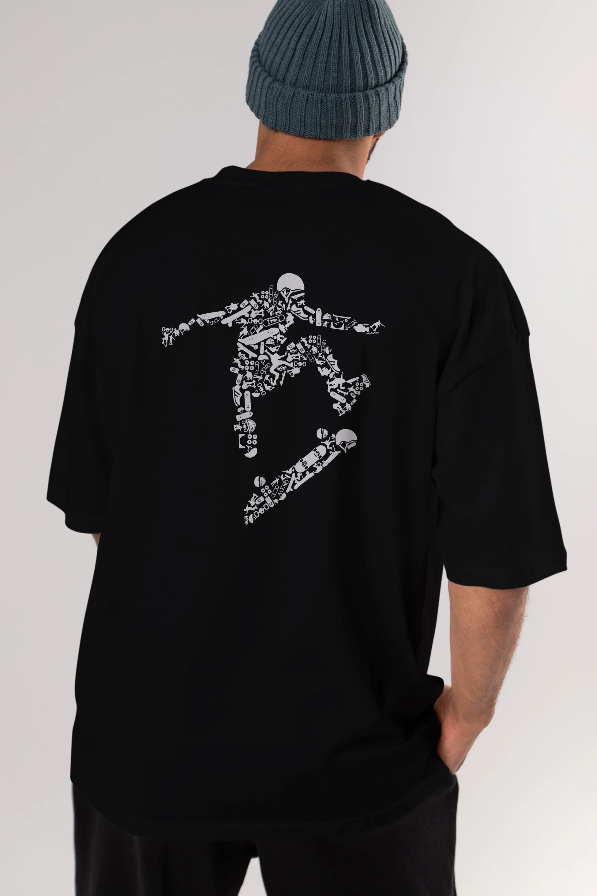 Skater Arka Baskılı Oversize t-shirt %100 pamuk Erkek Kadın Unisex