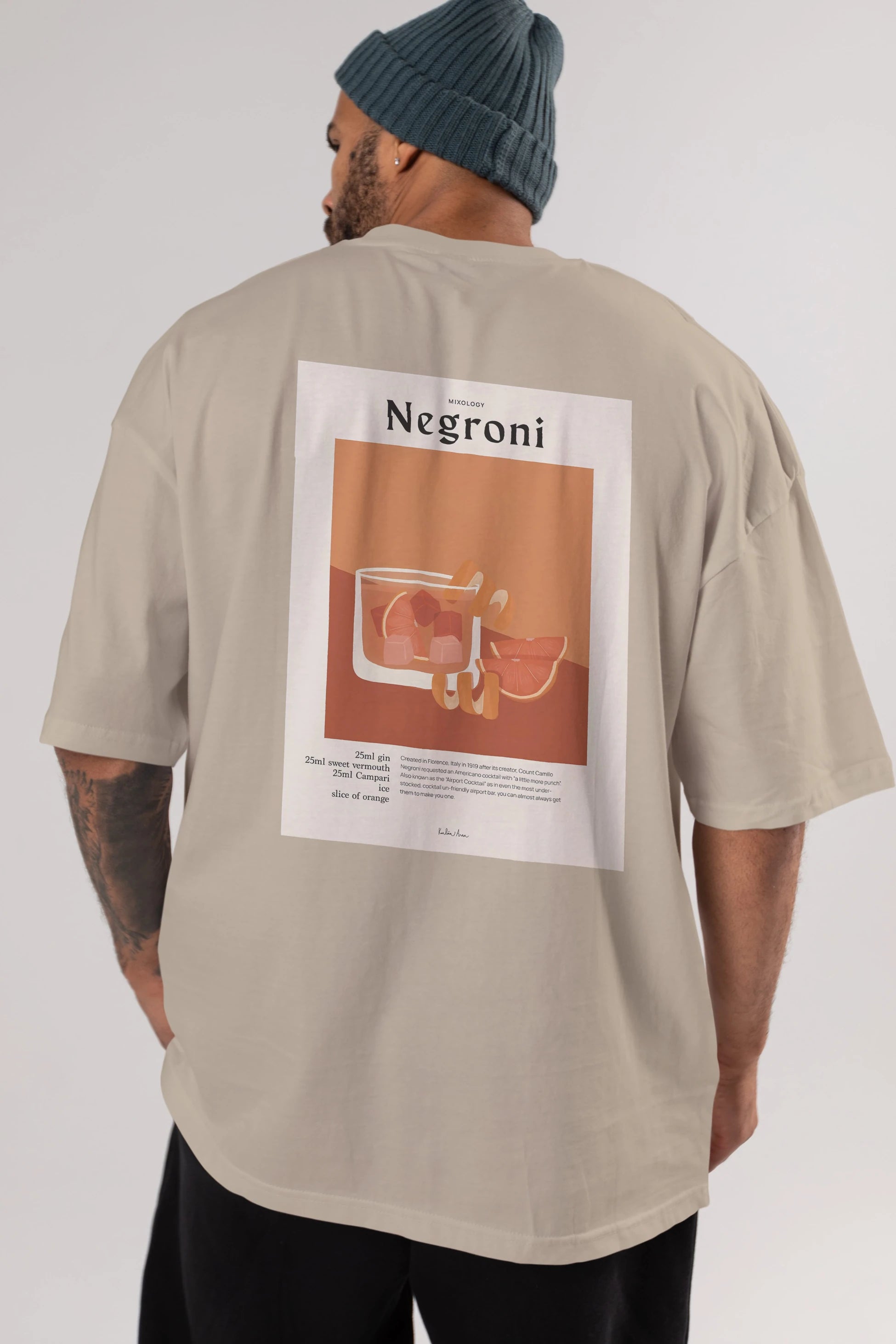 Mixology Negroni Arka Baskılı Oversize t-shirt Erkek Kadın Unisex %100 Pamuk Bisiklet Yaka tişort