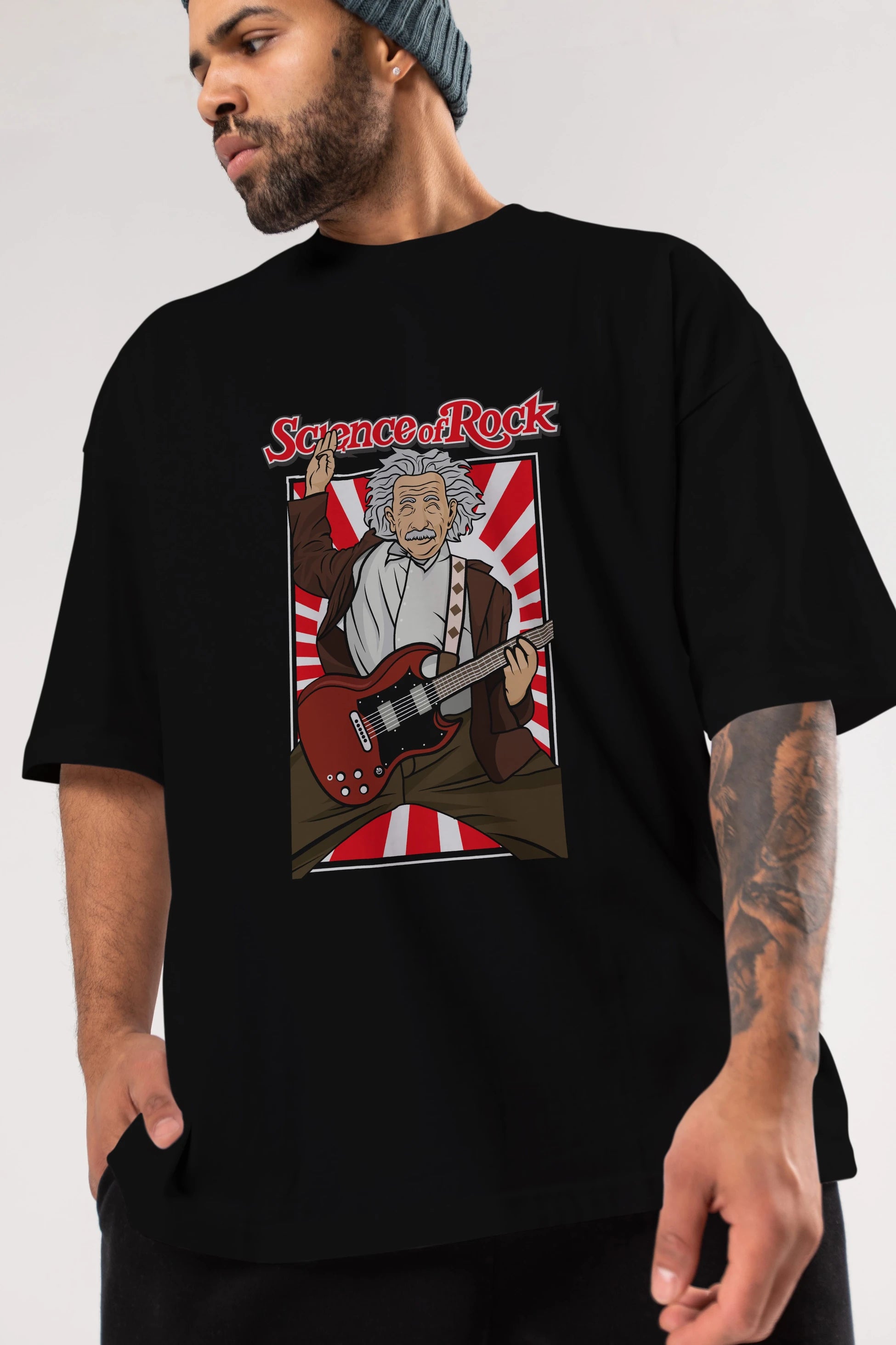 Einstein Science Of Rock Ön Baskılı Oversize t-shirt Erkek Kadın Unisex %100 Pamuk tişort