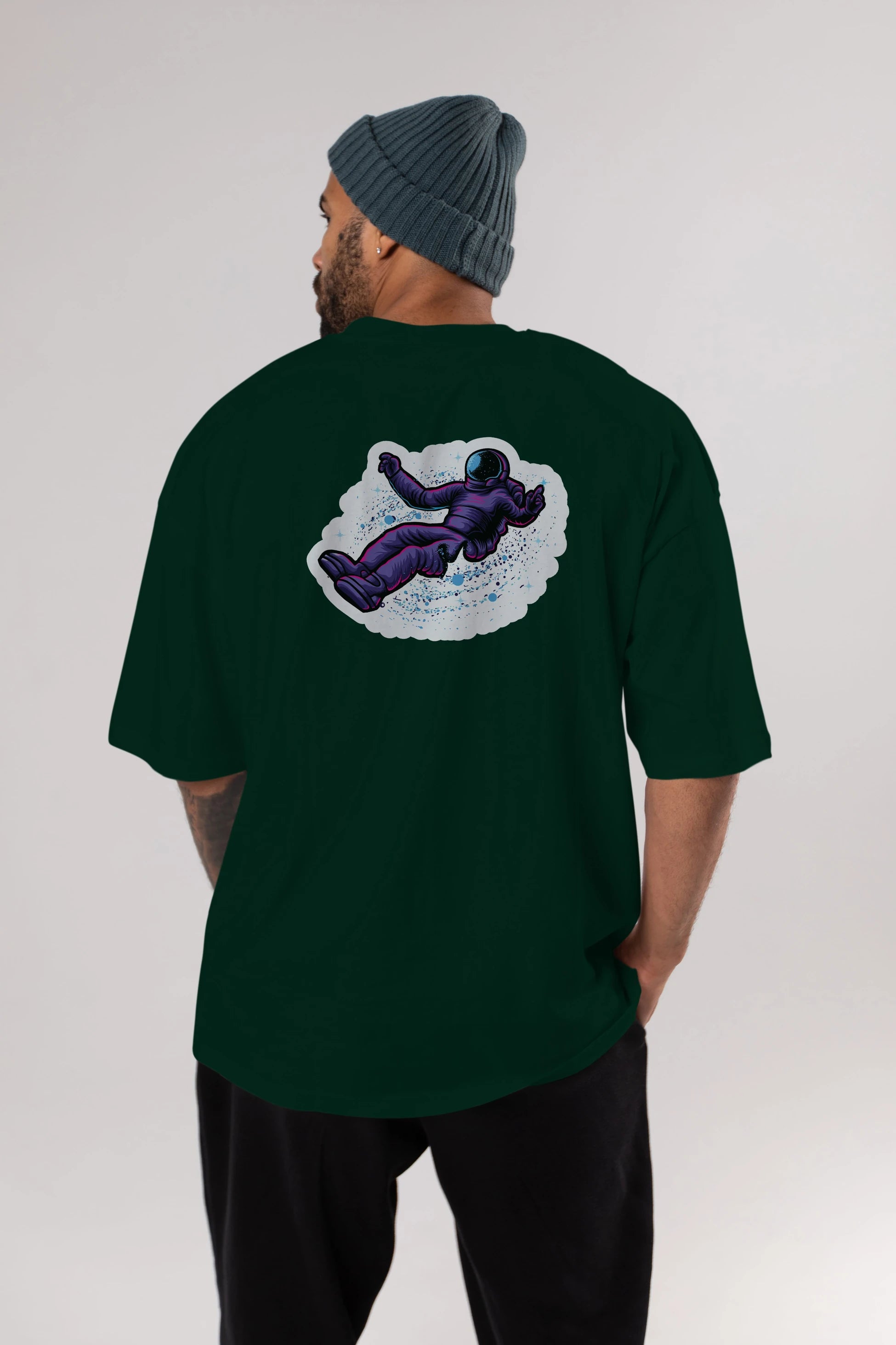 Having fun in outer space sticker Arka Baskılı Oversize t-shirt Erkek Kadın Unisex
