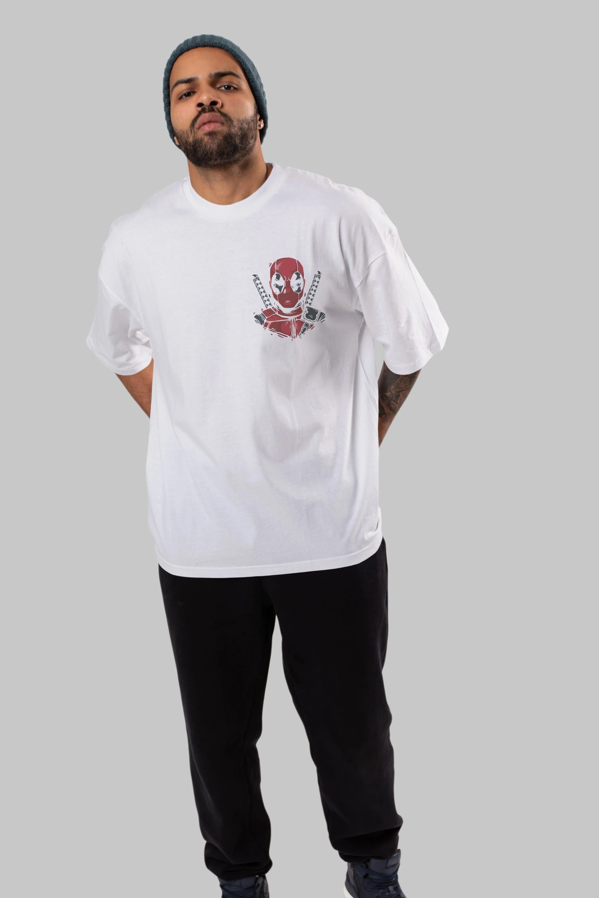 Deadpool (4) Ön Sol Baskılı Oversize t-shirt Erkek Kadın Unisex %100 Pamuk Bisiklet Yaka tişort