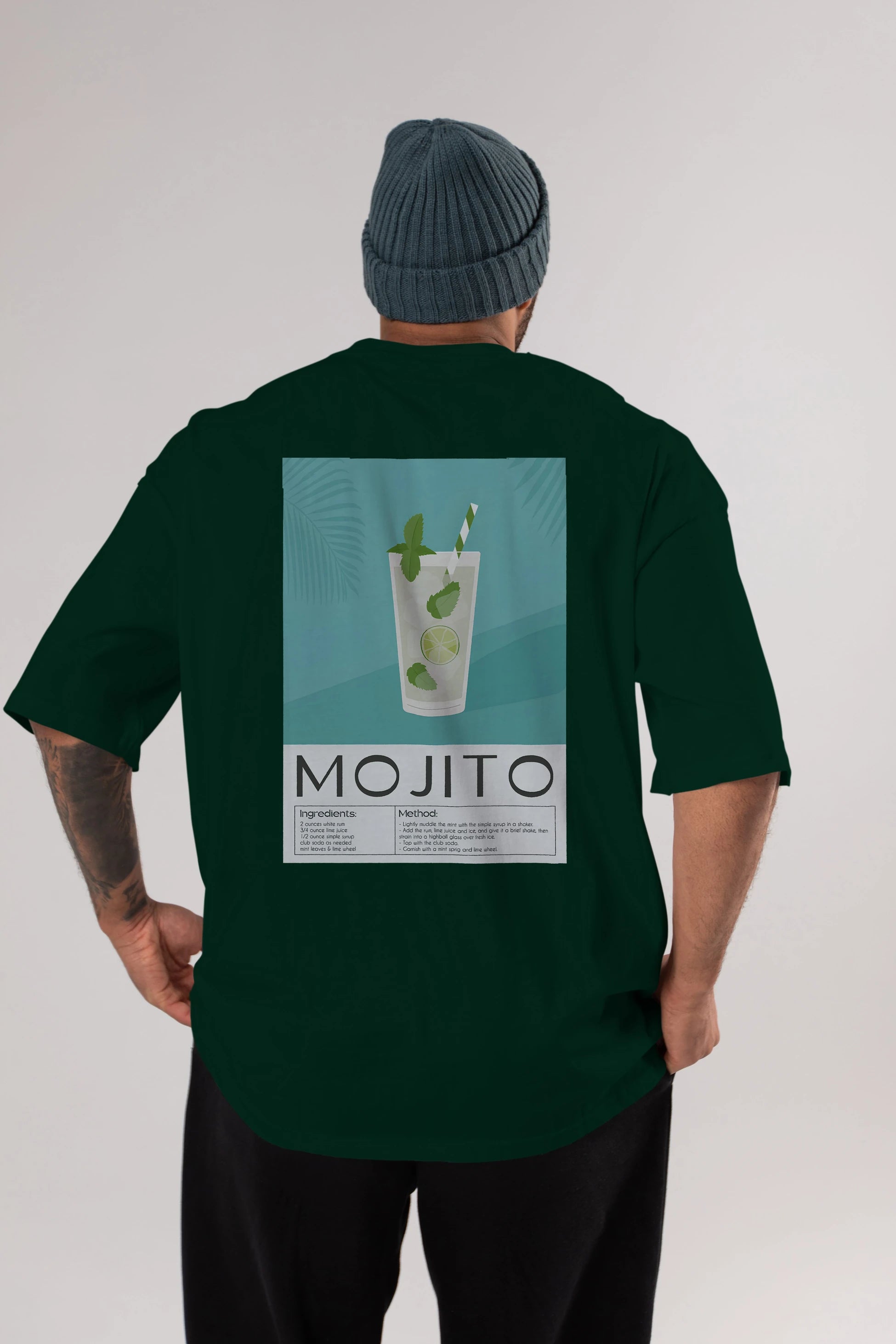 Mojito 4 Arka Baskılı Oversize t-shirt Erkek Kadın Unisex %100 Pamuk Bisiklet Yaka tişort