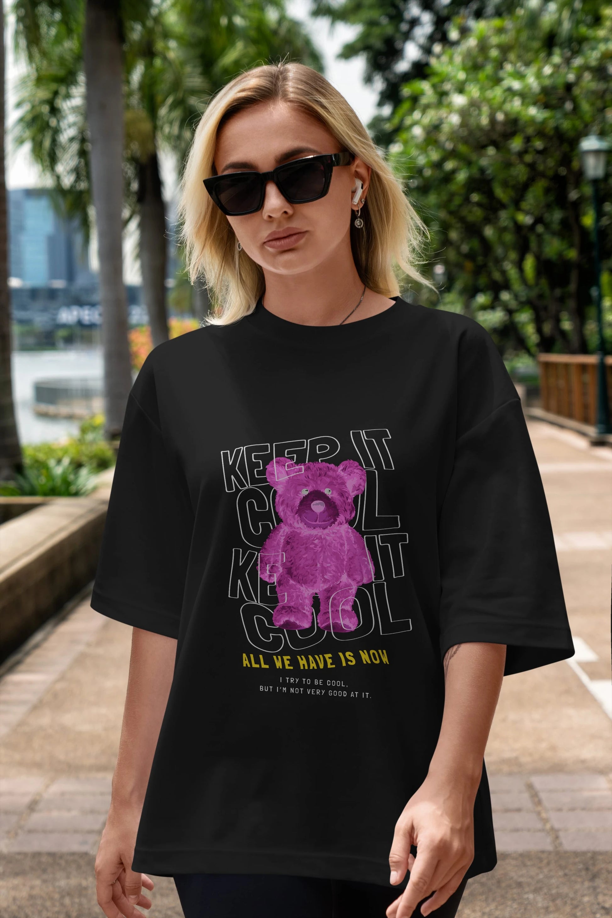 Keep it Cool Bear Ön Baskılı Oversize t-shirt Erkek Kadın Unisex