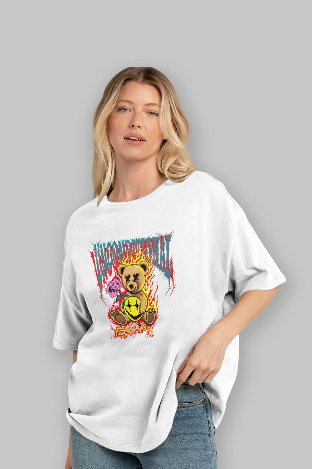 Escape Bear Ön Baskılı Oversize t-shirt Erkek Kadın Unisex
