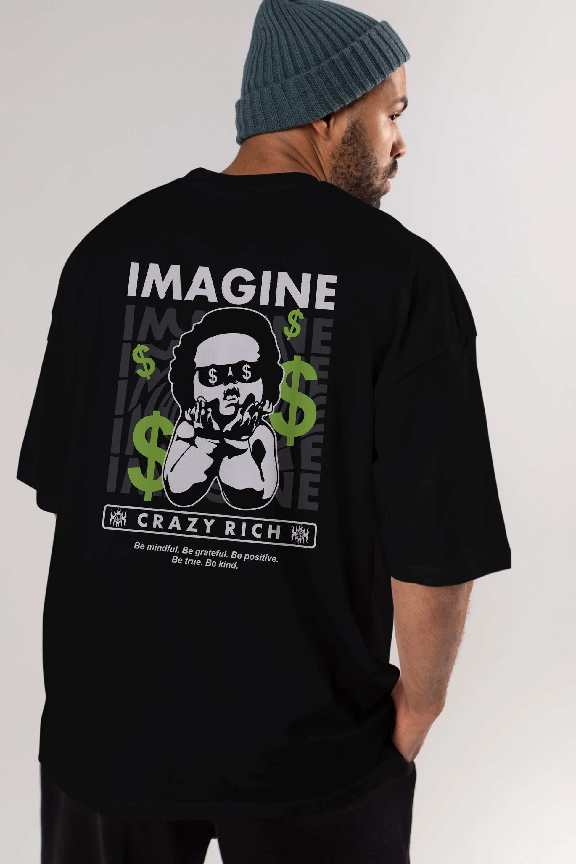 Imagine Crazy Rich Arka Baskılı Oversize t-shirt Erkek Kadın Unisex