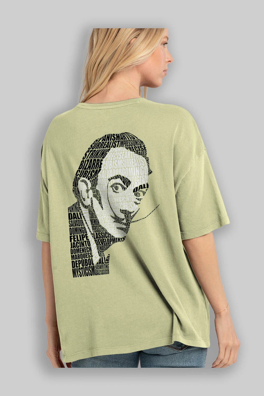 Salvador Dali Calligram Arka Baskılı Oversize t-shirt %100 pamuk Erkek Kadın Unisex