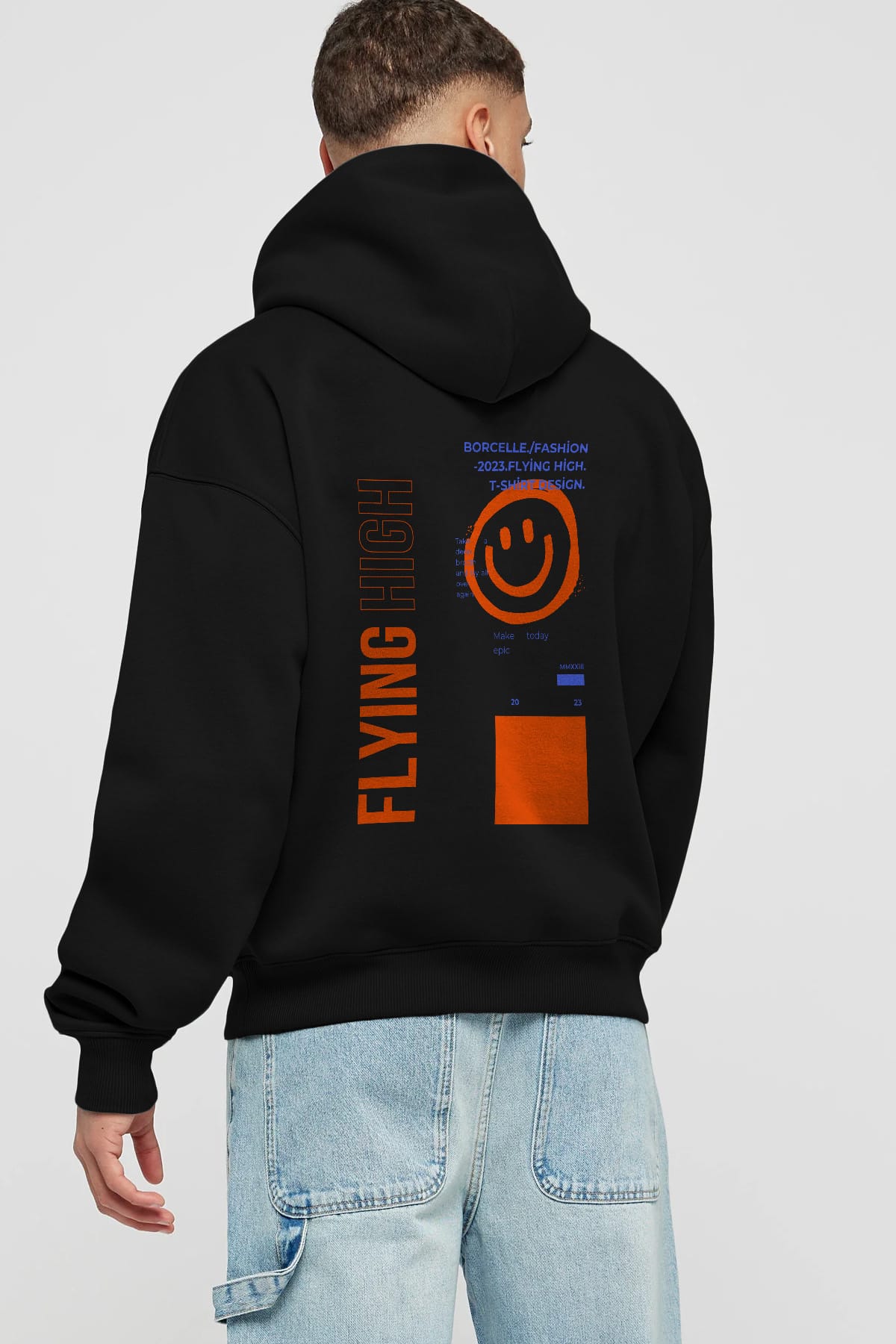 Flying High Yazılı Arka Baskılı Oversize Hoodie Kapüşonlu Sweatshirt Erkek Kadın Unisex