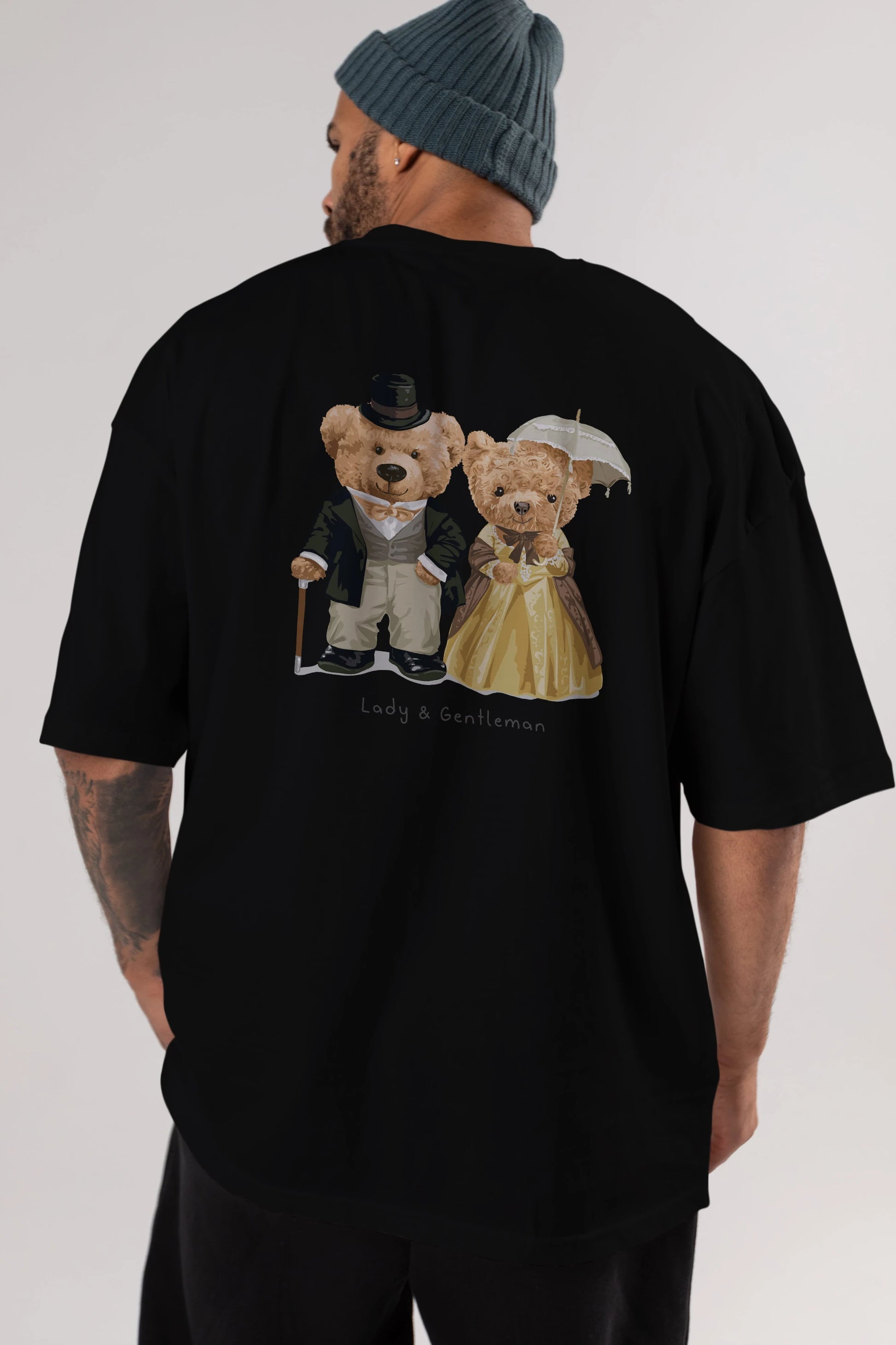 Teddy Bear Couple Arka Baskılı Oversize t-shirt Erkek Kadın Unisex %100 Pamuk