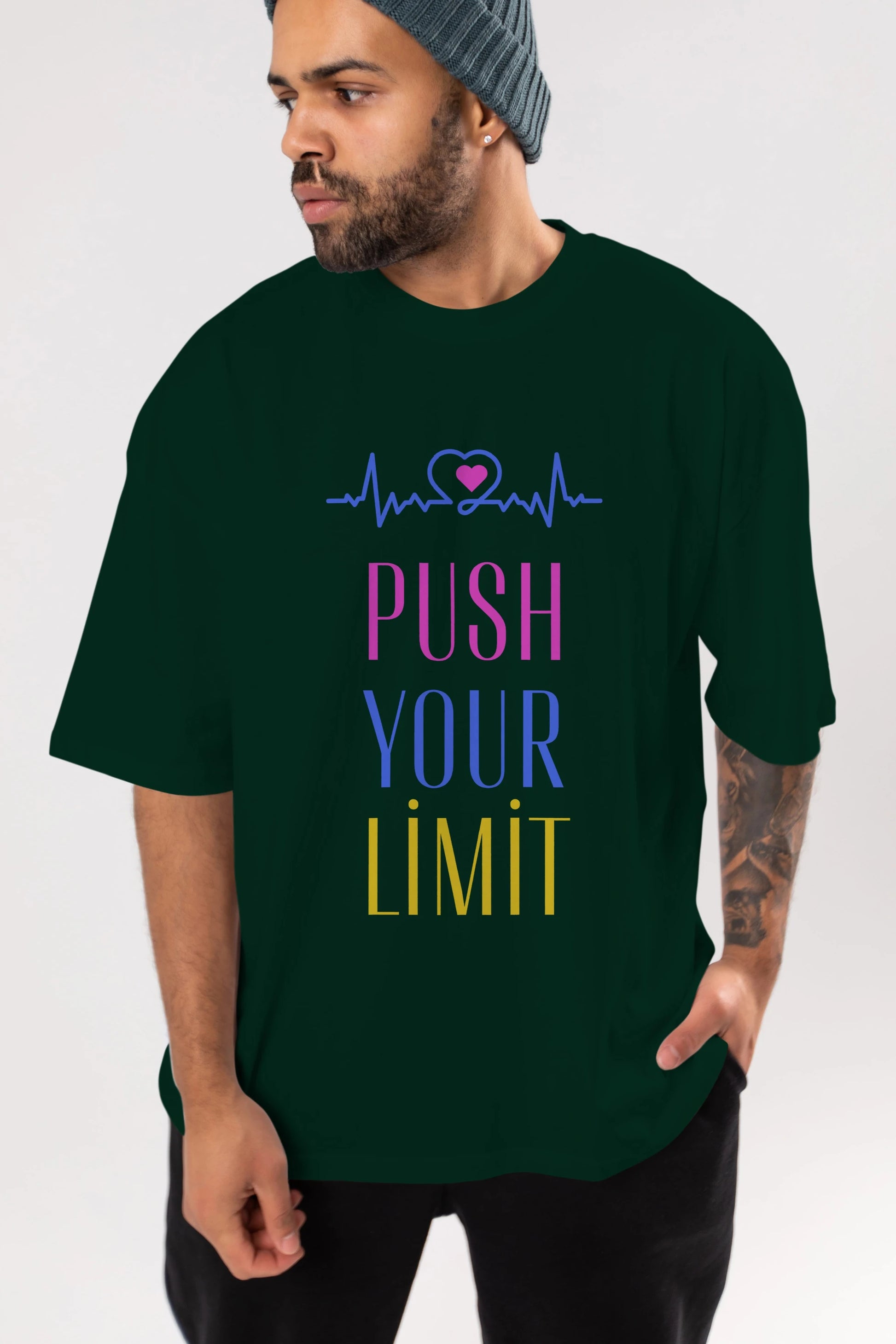 Push Your Limit Yazılı Ön Baskılı Oversize t-shirt Erkek Kadın Unisex