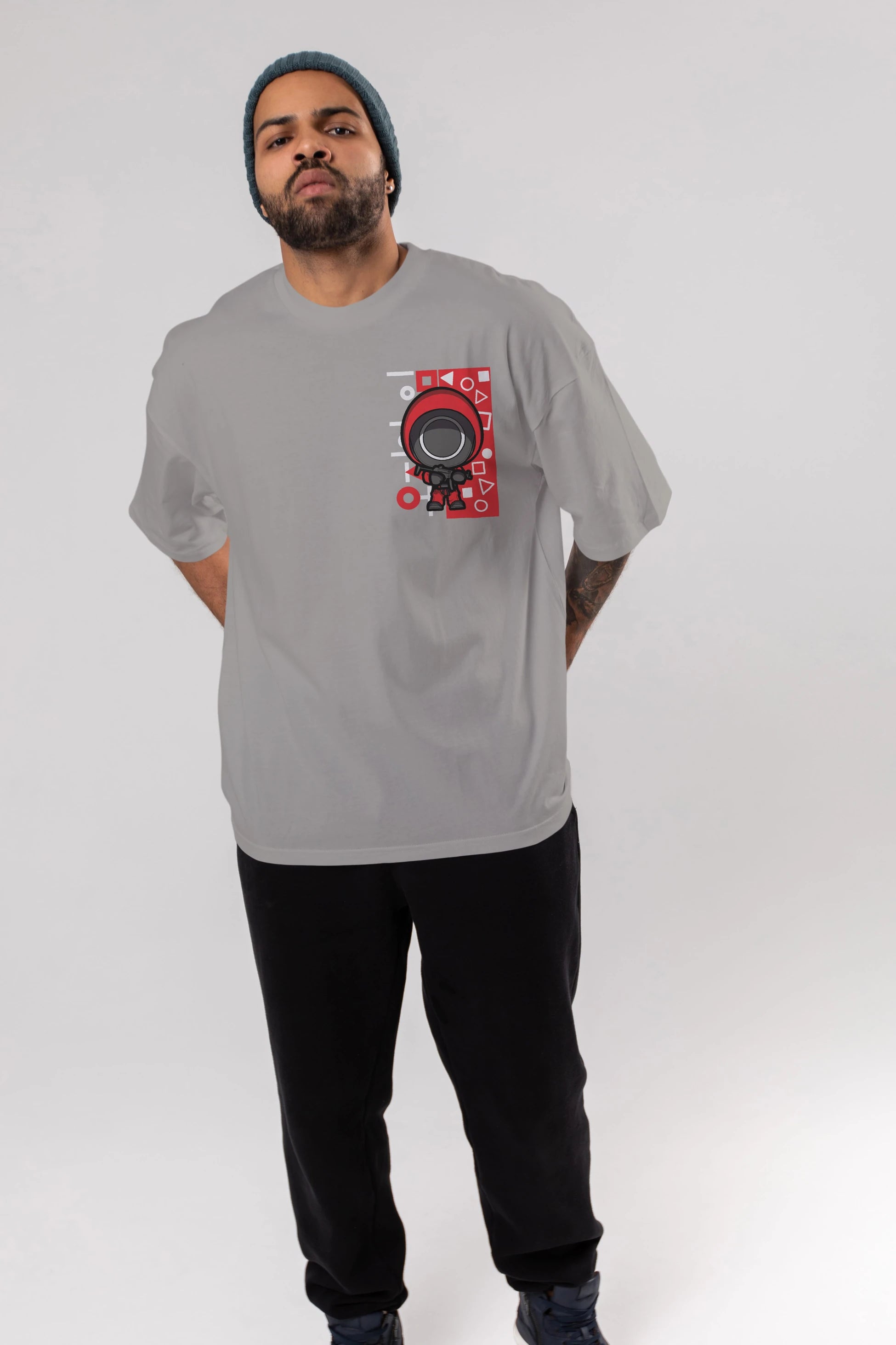Squid Game (4) Ön Sol Baskılı Oversize t-shirt Erkek Kadın Unisex %100 Pamuk Bisiklet Yaka tişort