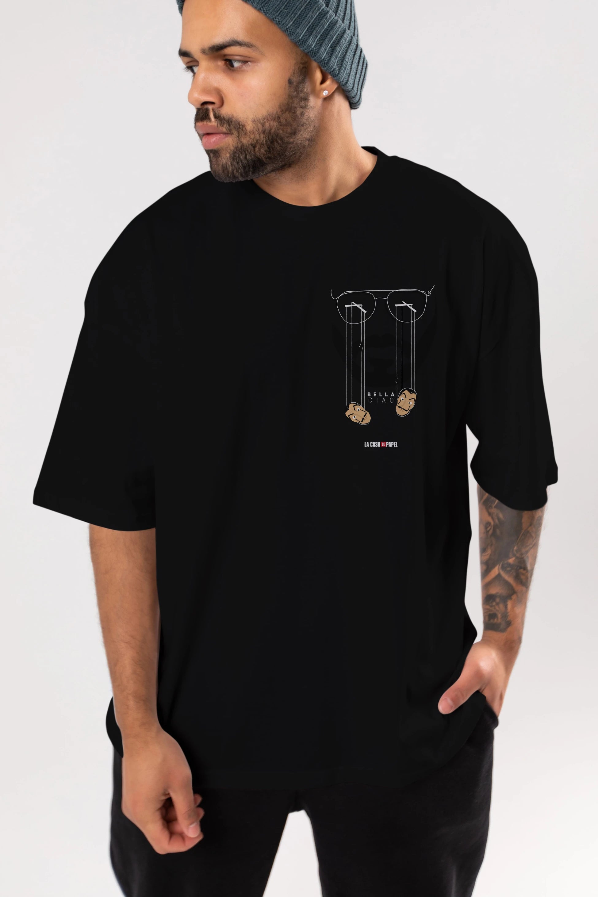 La Casa De Papel (11) Ön Sol Baskılı Oversize t-shirt Erkek Kadın Unisex %100 Pamuk Bisiklet Yaka tişort