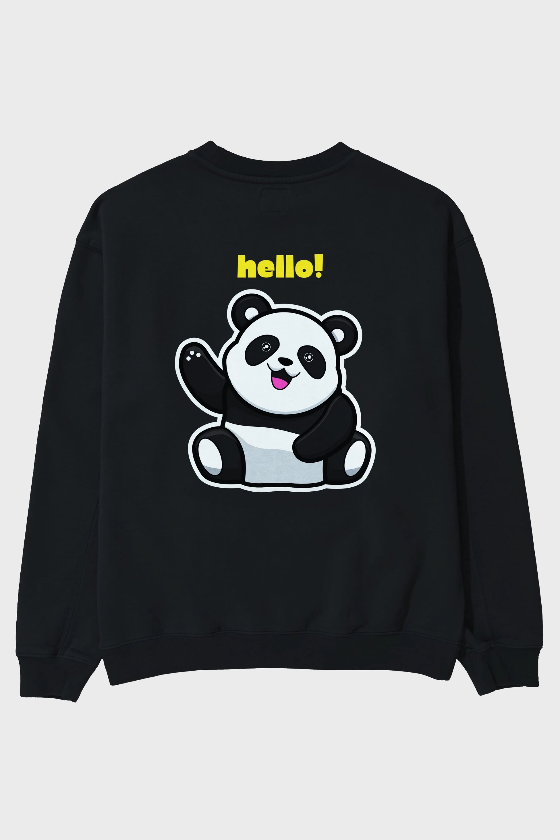 Hello Panda Arka Baskılı Oversize Sweatshirt Erkek Kadın Unisex