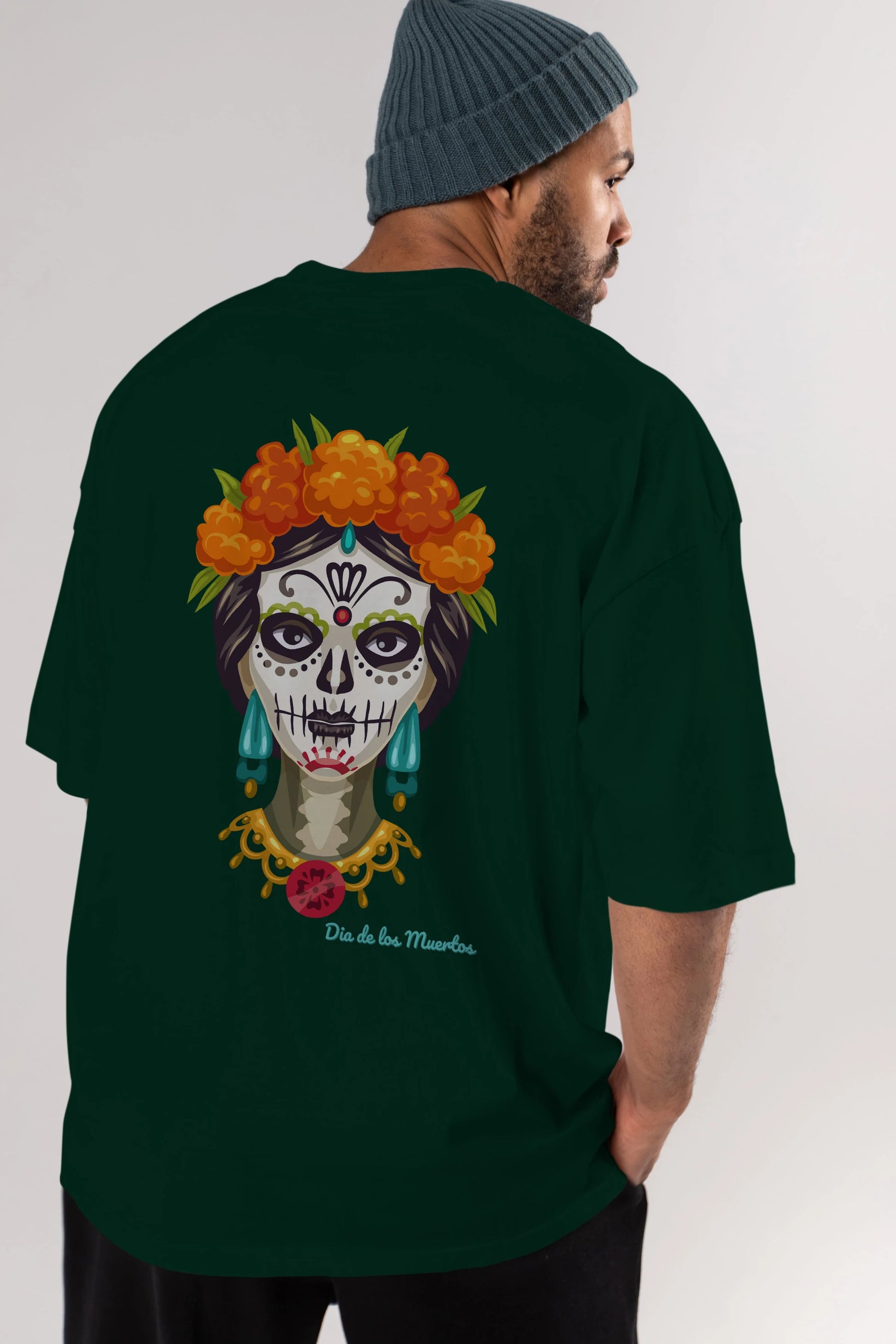 Dia de los Muertos 2 Arka Baskılı Oversize t-shirt Erkek Kadın Unisex