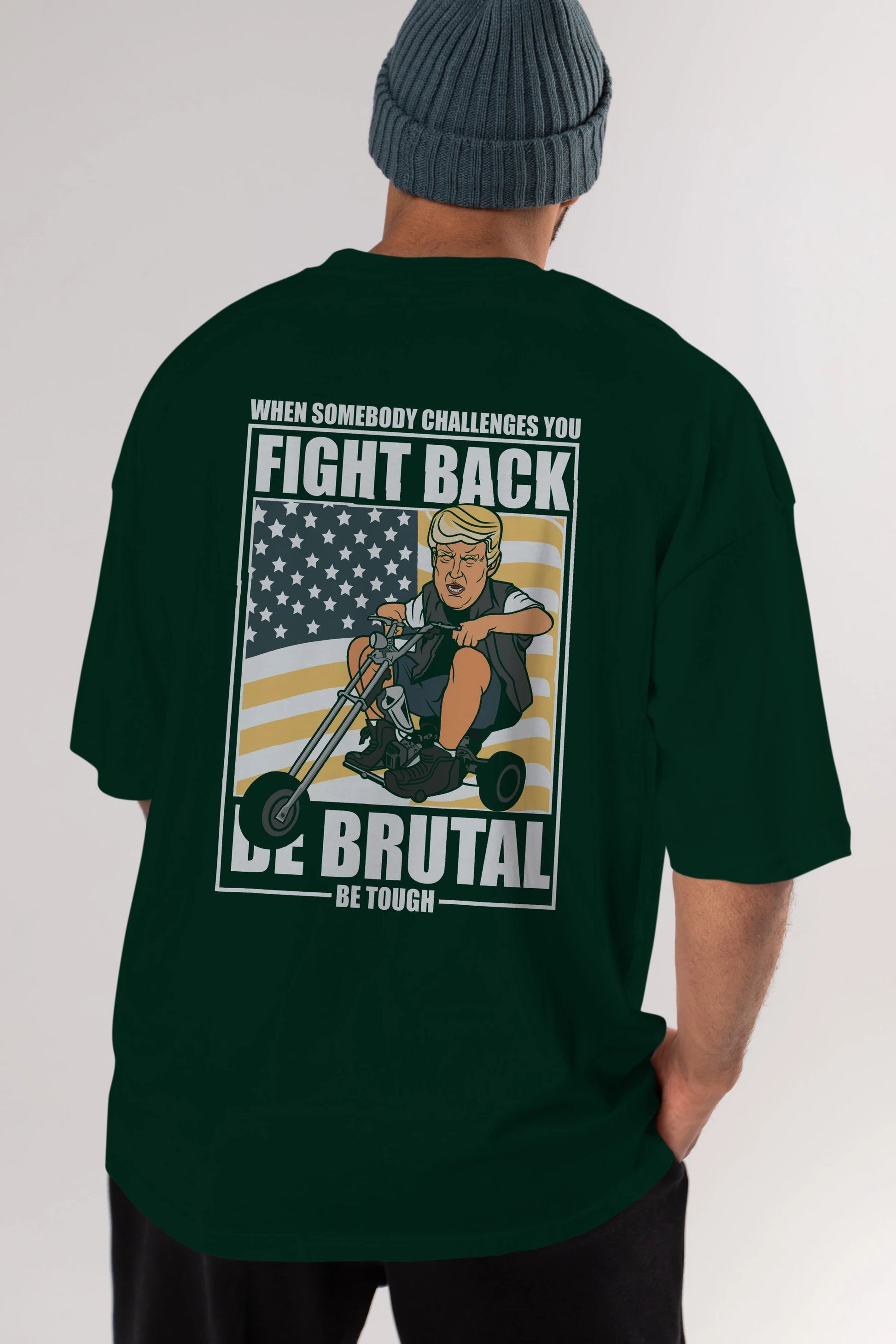 Trump Biker Arka Baskılı Oversize t-shirt Erkek Kadın Unisex %100 Pamuk tişort