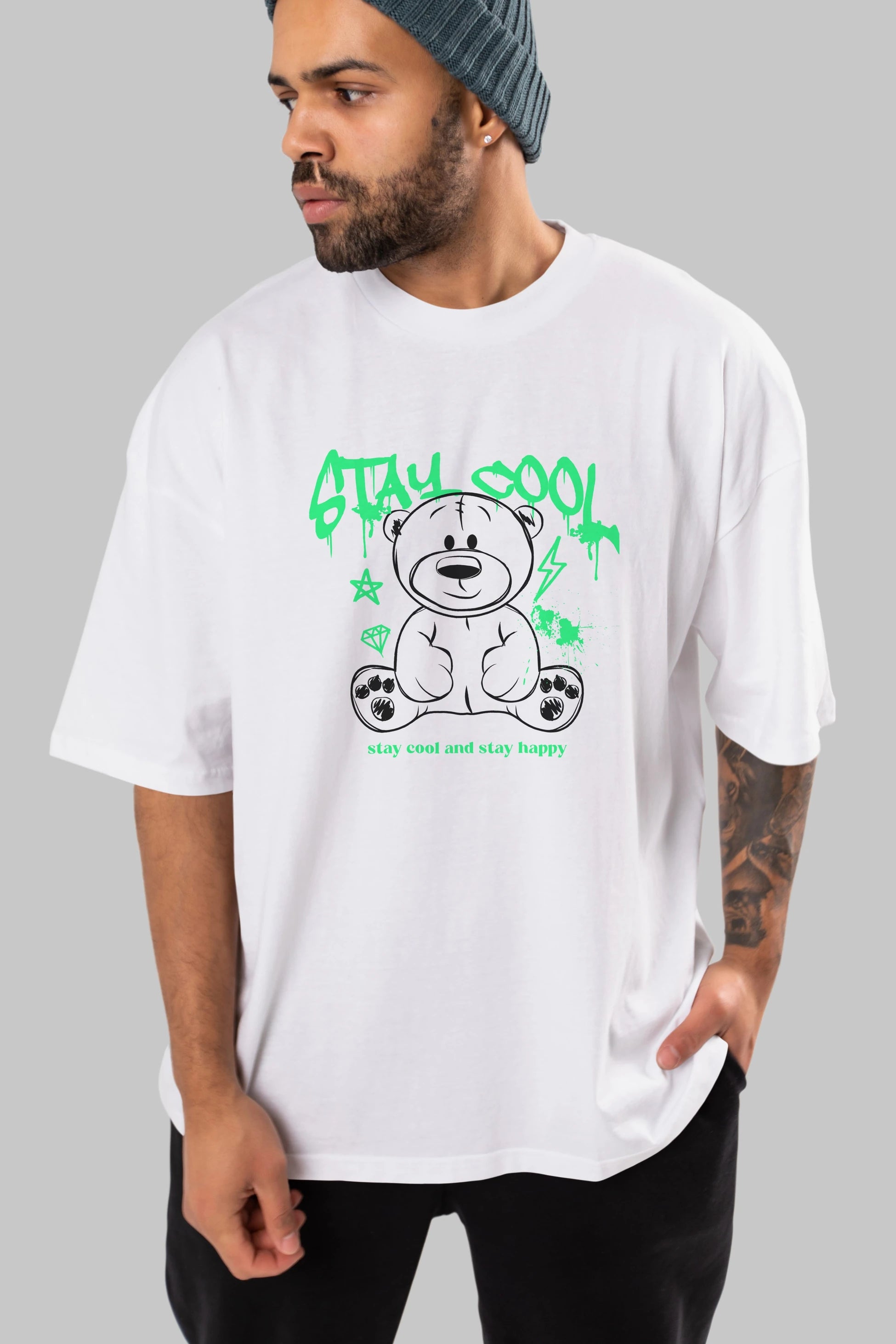 Teddy Bear Stay Cool Ön Baskılı Oversize t-shirt Erkek Kadın Unisex