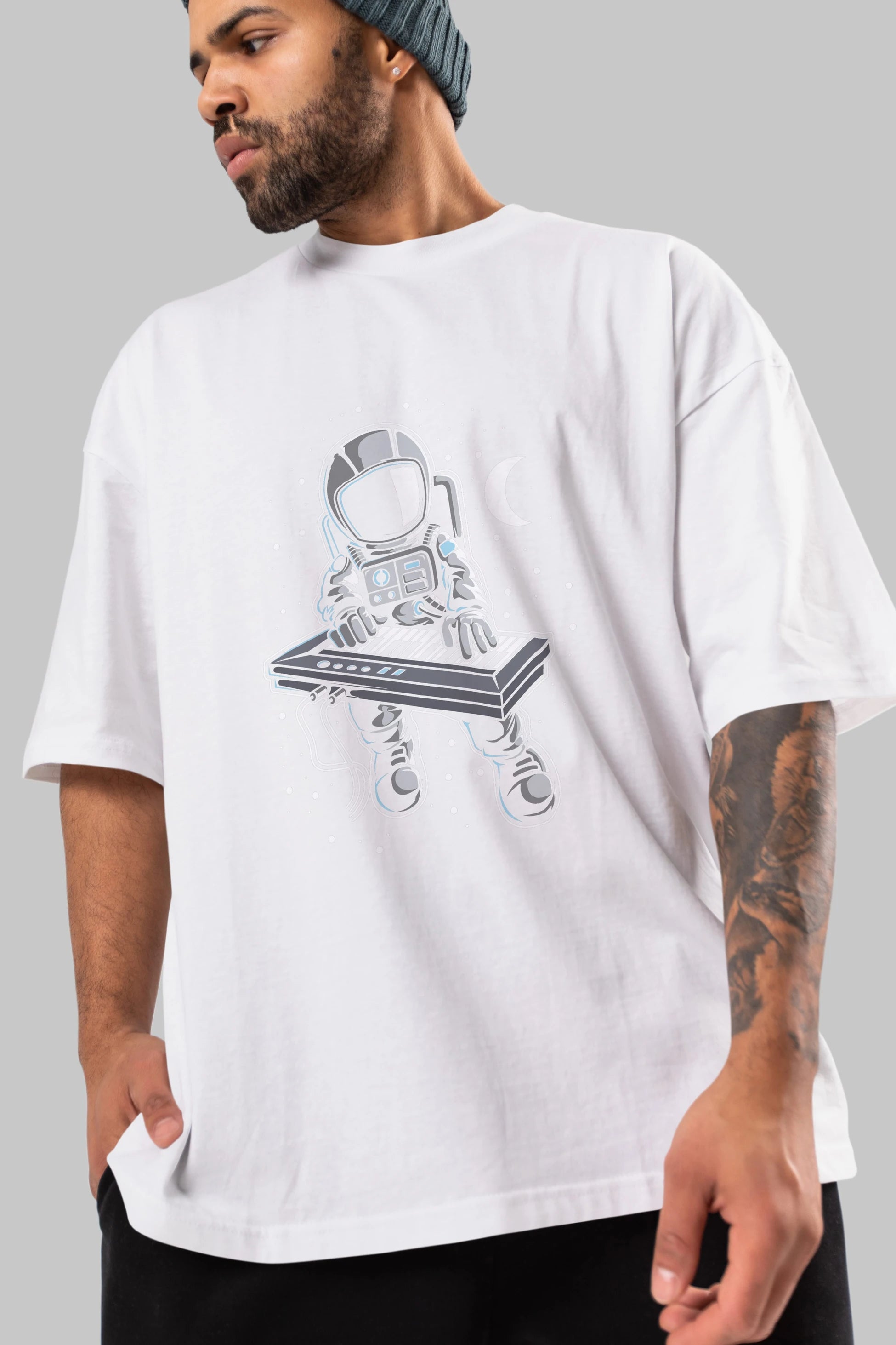 Astronaut Keyboard (2) Ön Baskılı Oversize t-shirt Erkek Kadın Unisex