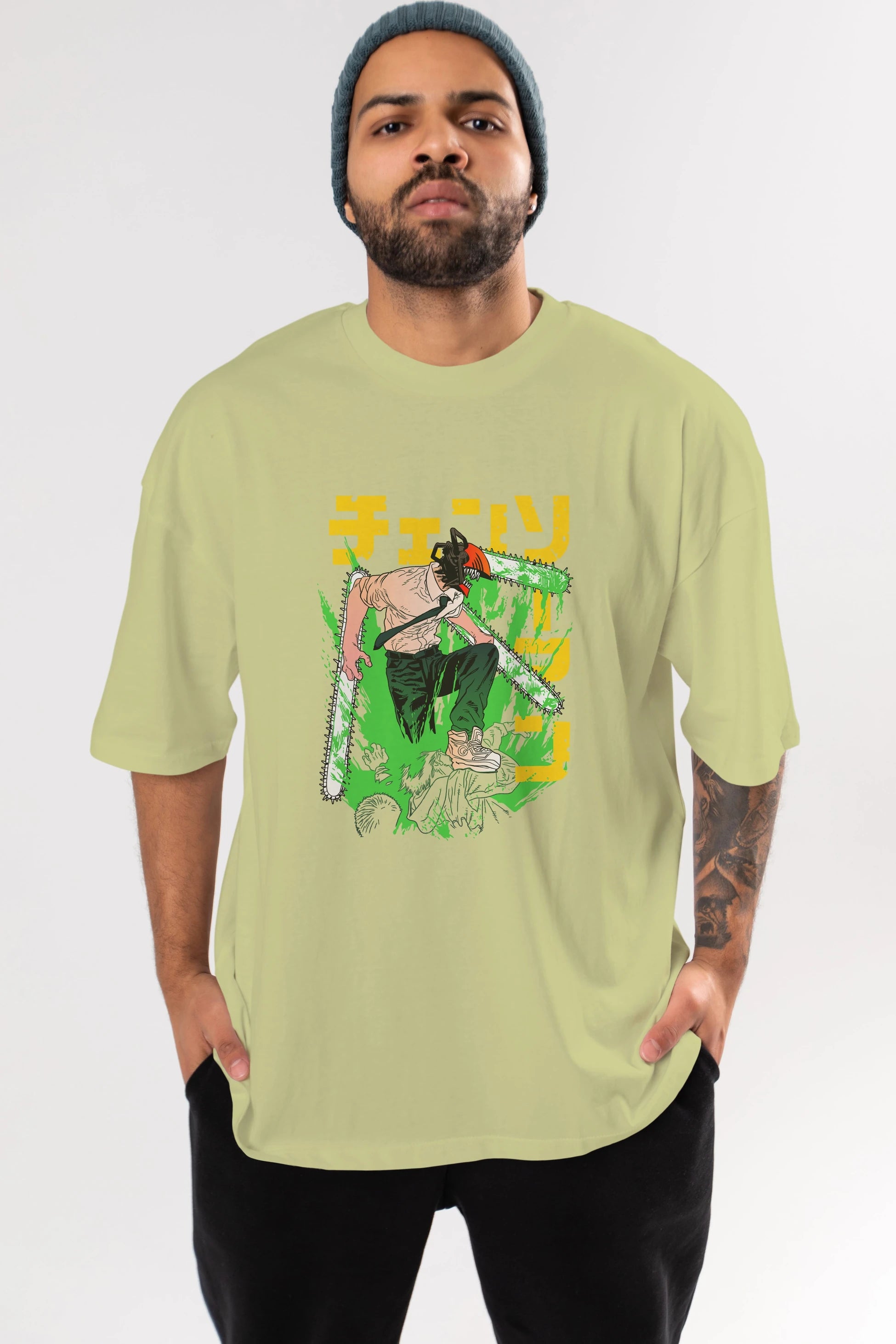 CHAINSAWMAN DENJI Anime Ön Baskılı Oversize t-shirt %100 pamuk Erkek Kadın Unisex