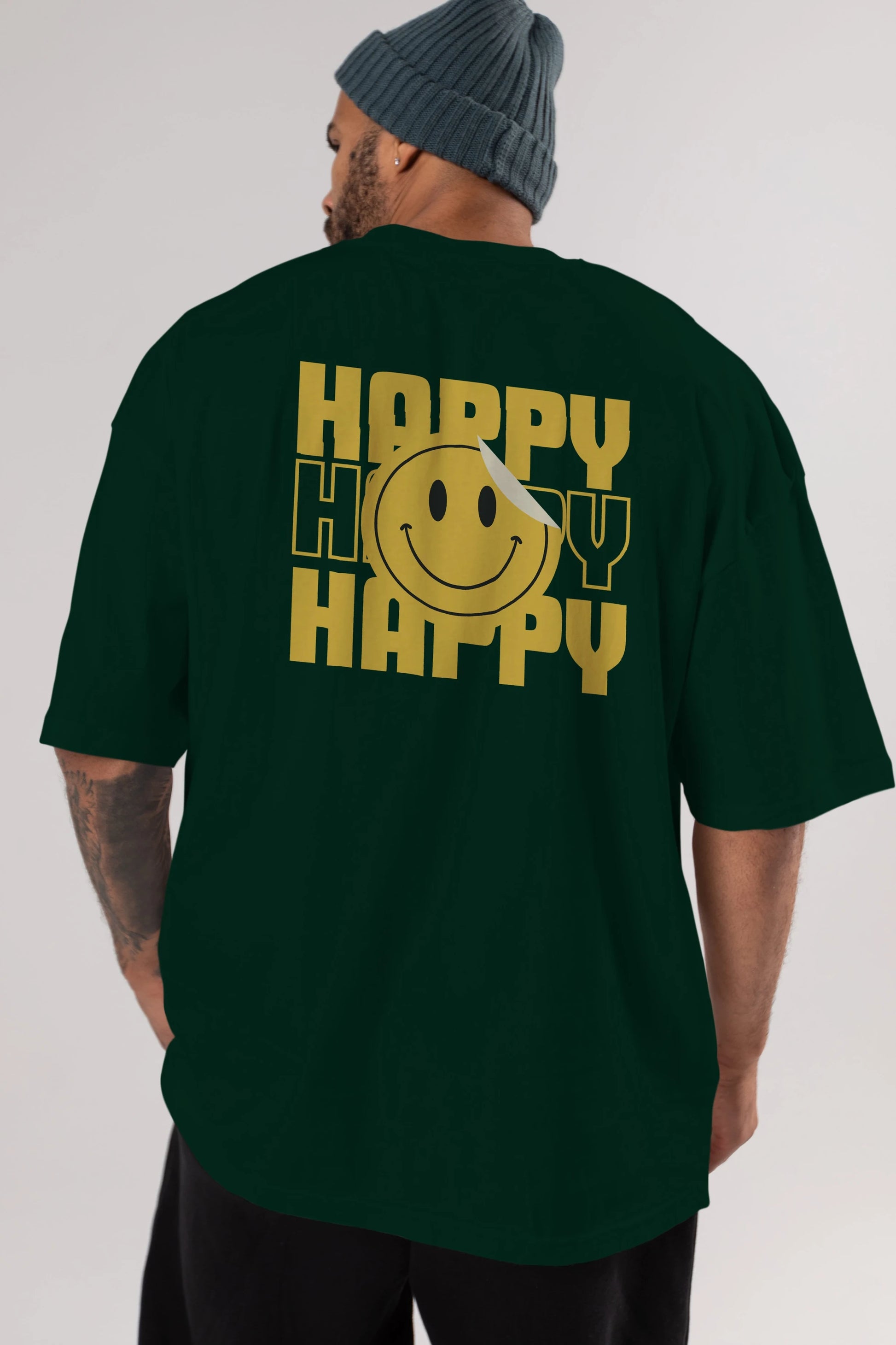 Happy Smile Yazılı Arka Baskılı Oversize t-shirt Erkek Kadın Unisex