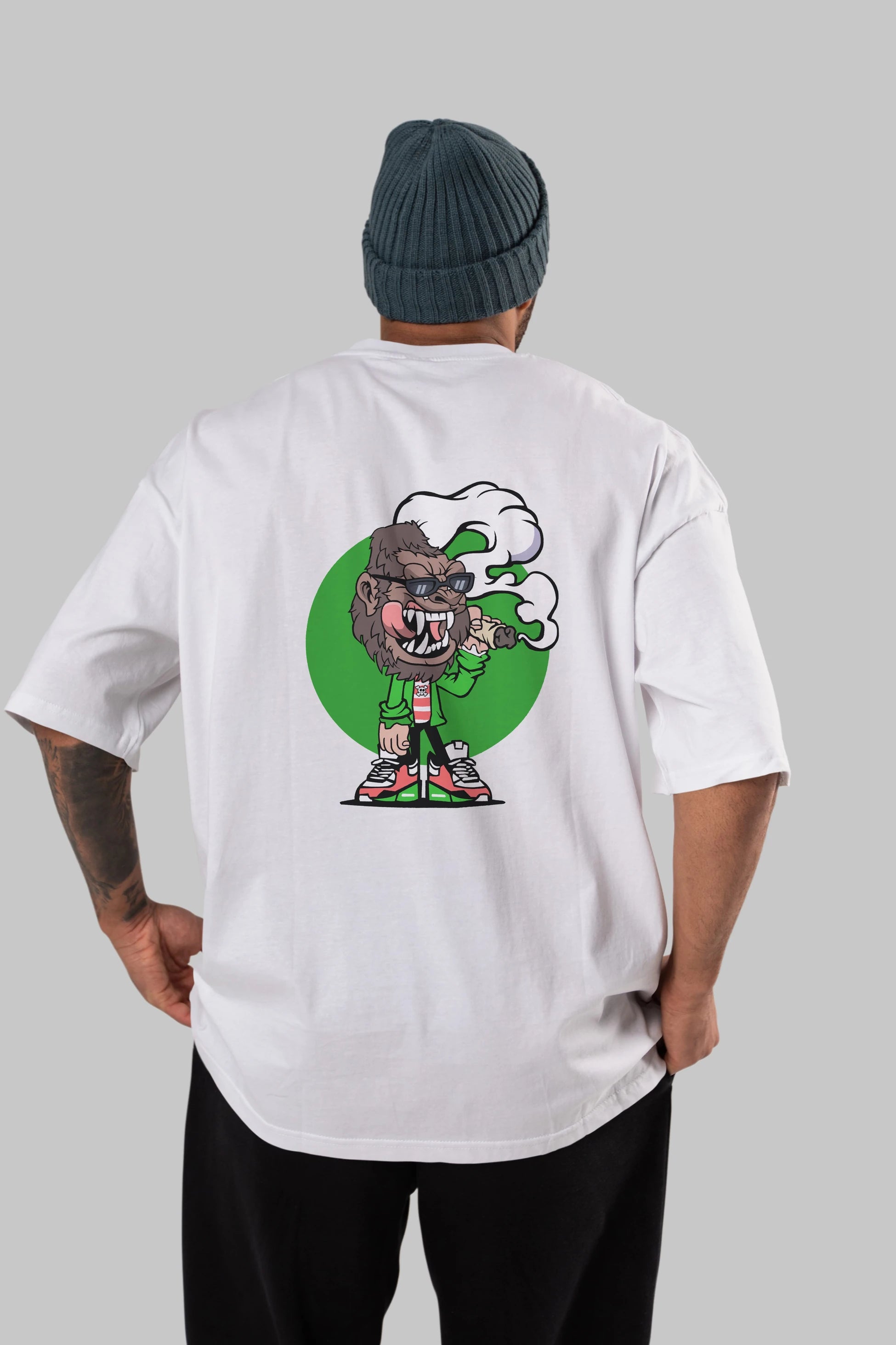 Gorilla Smoker Arka Baskılı Oversize t-shirt Erkek Kadın Unisex %100 Pamuk tişort