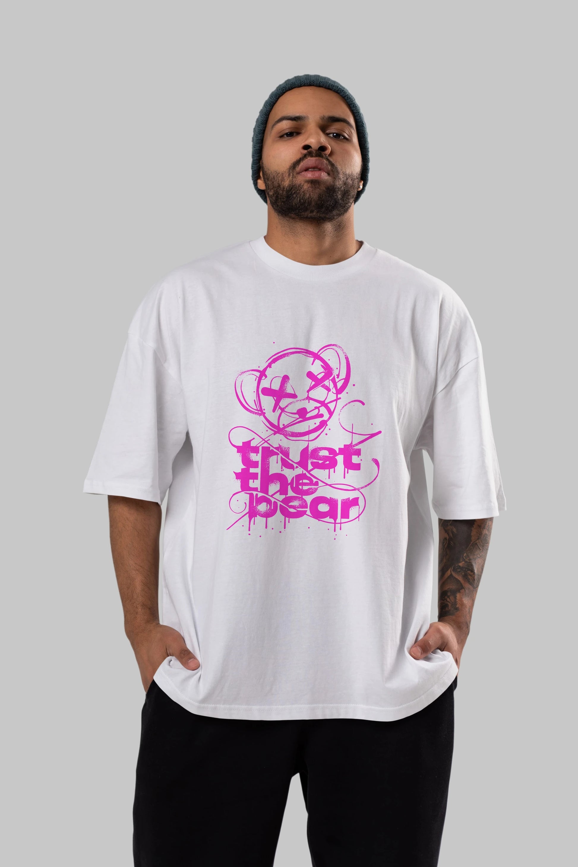 Trust The Bear 2 Ön Baskılı Oversize t-shirt Erkek Kadın Unisex
