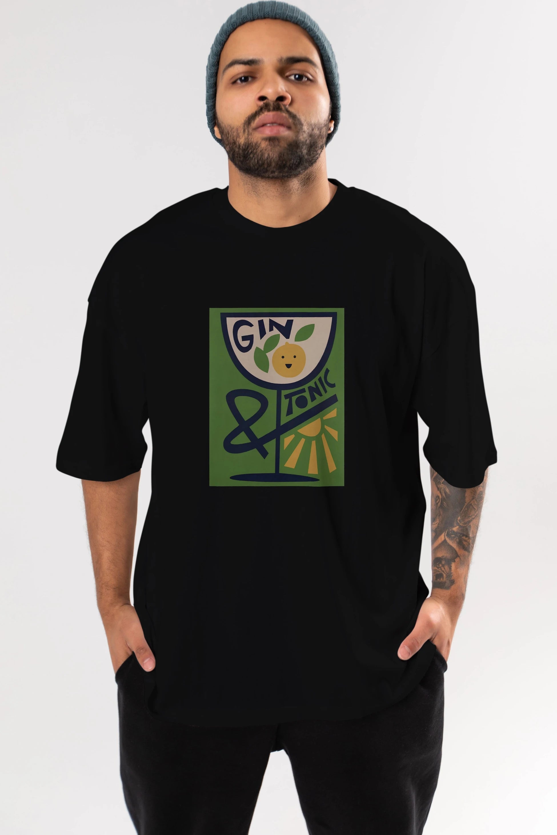 Gin Tonic 3 Ön Baskılı Oversize t-shirt Erkek Kadın Unisex %100 Pamuk Bisiklet Yaka tişort