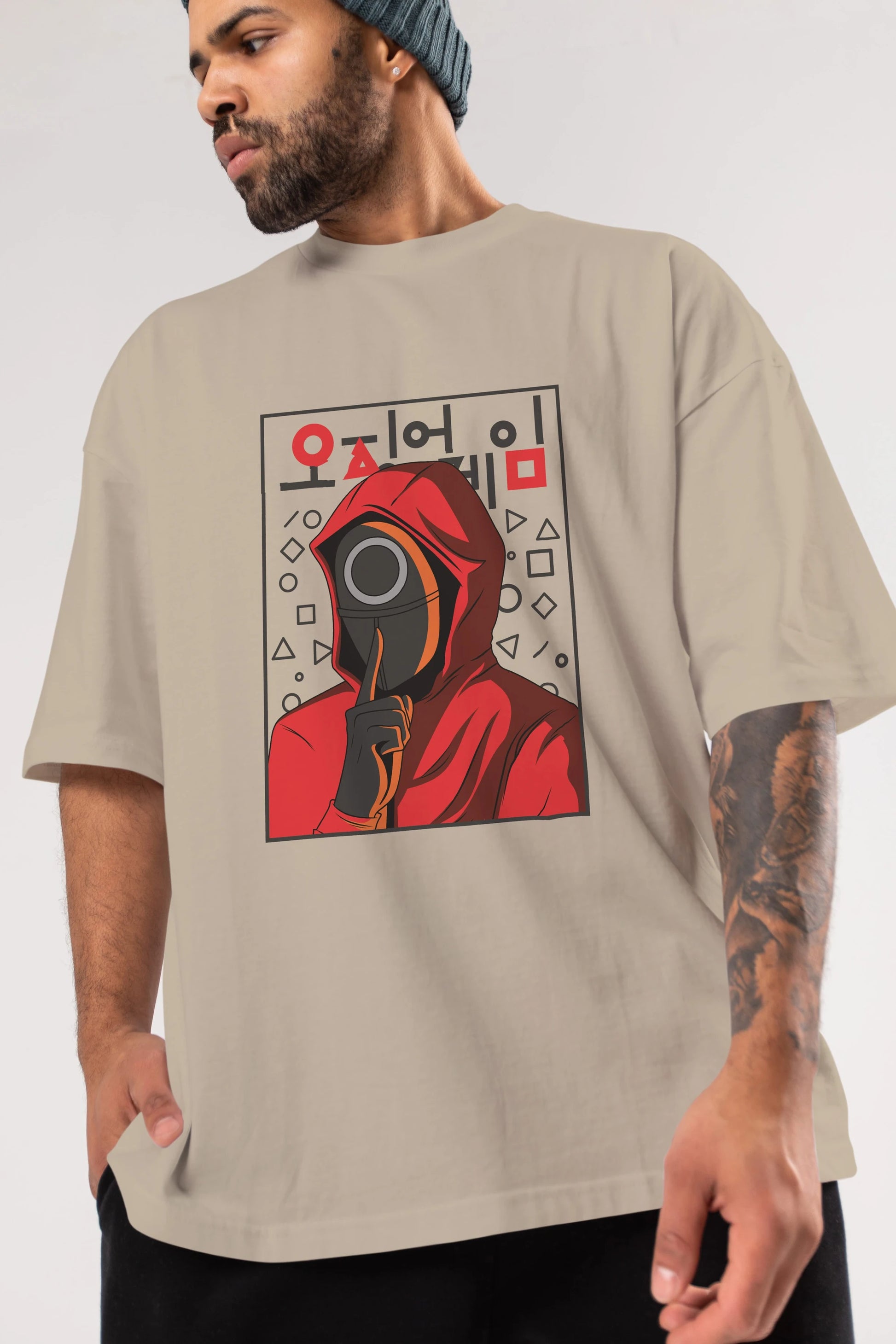 Squid Game (5) Ön Baskılı Oversize t-shirt Erkek Kadın Unisex %100 Pamuk Bisiklet Yaka tişort