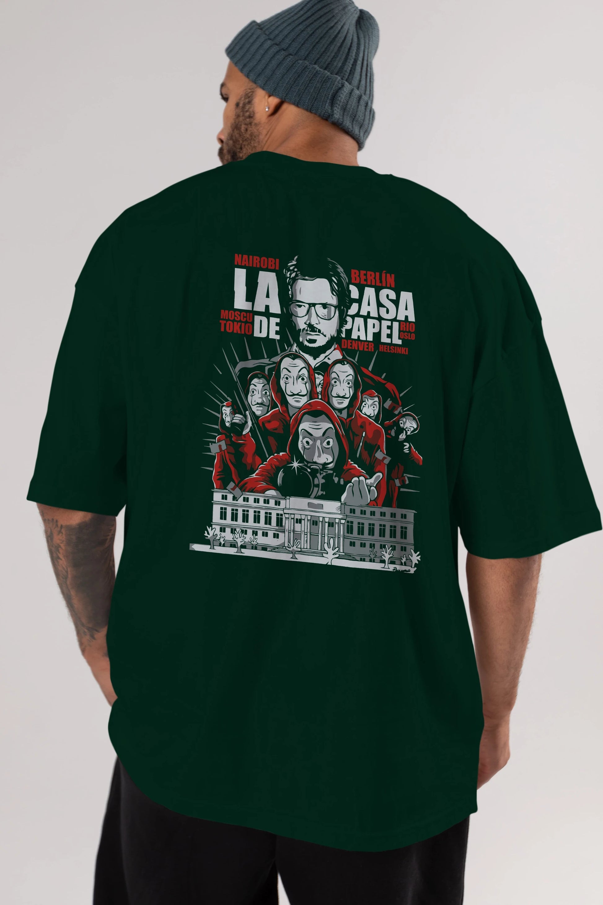 La Casa De Papel (2) Arka Baskılı Oversize t-shirt Erkek Kadın Unisex %100 Pamuk Bisiklet Yaka tişort