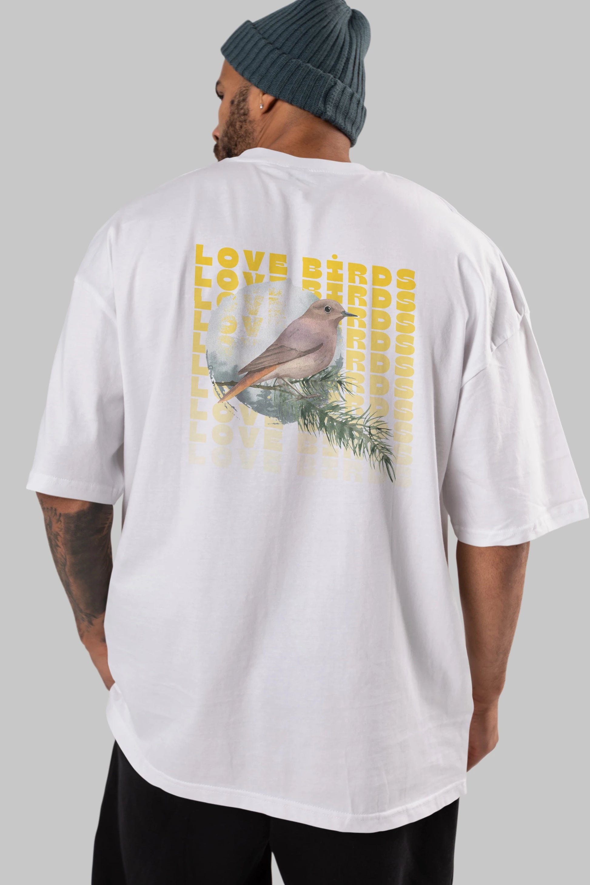 Love Birds Yazılı Arka Baskılı Oversize t-shirt Erkek Kadın Unisex