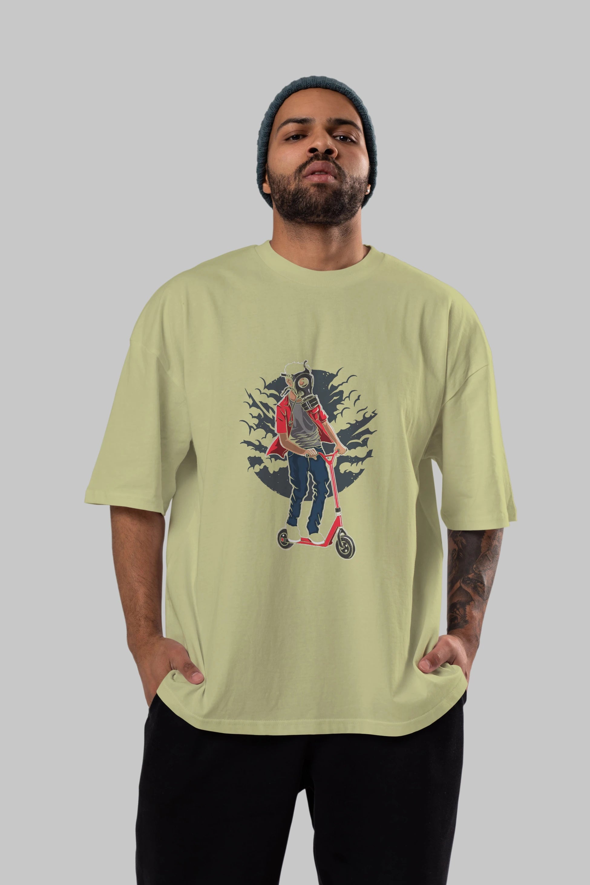 Gasmask Rider Ön Baskılı Oversize t-shirt Erkek Kadın Unisex %100 Pamuk tişort
