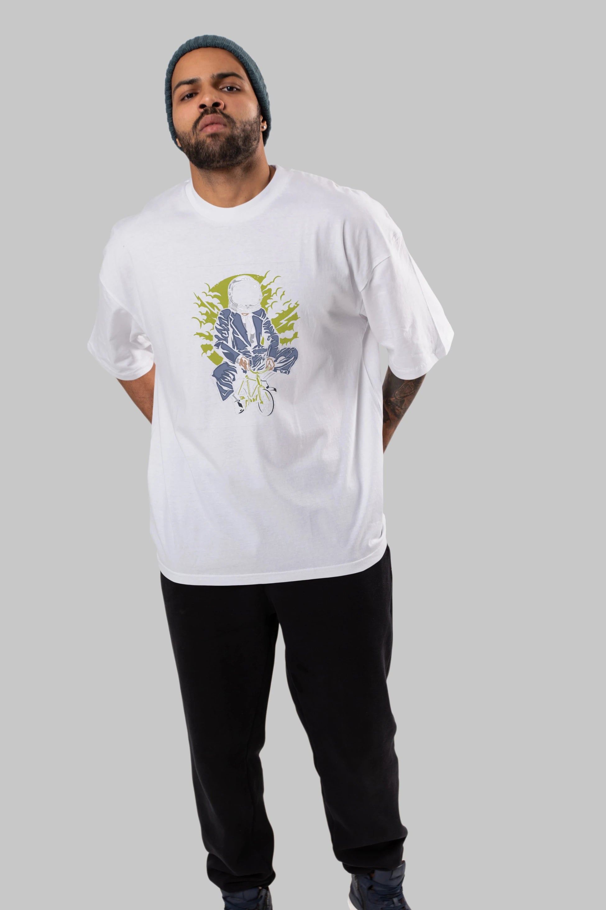 Bike To The Moon Ön Baskılı Oversize t-shirt Erkek Kadın Unisex %100 Pamuk tişort