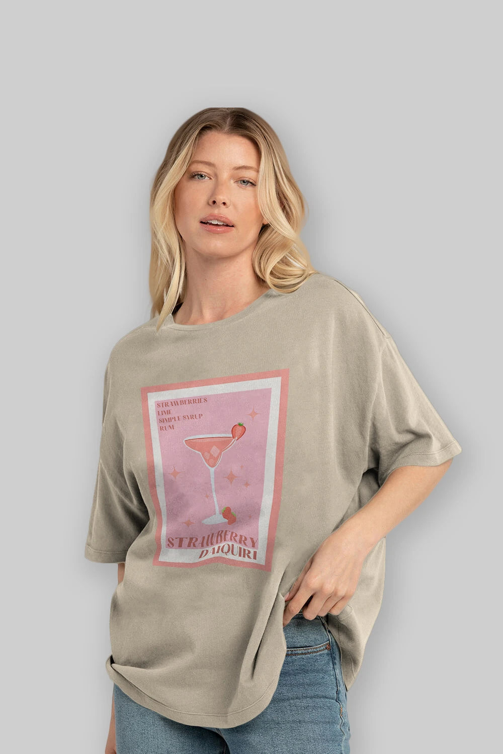 Strawberry Daiquiri Ön Baskılı Oversize t-shirt Erkek Kadın Unisex %100 Pamuk Bisiklet Yaka tişort