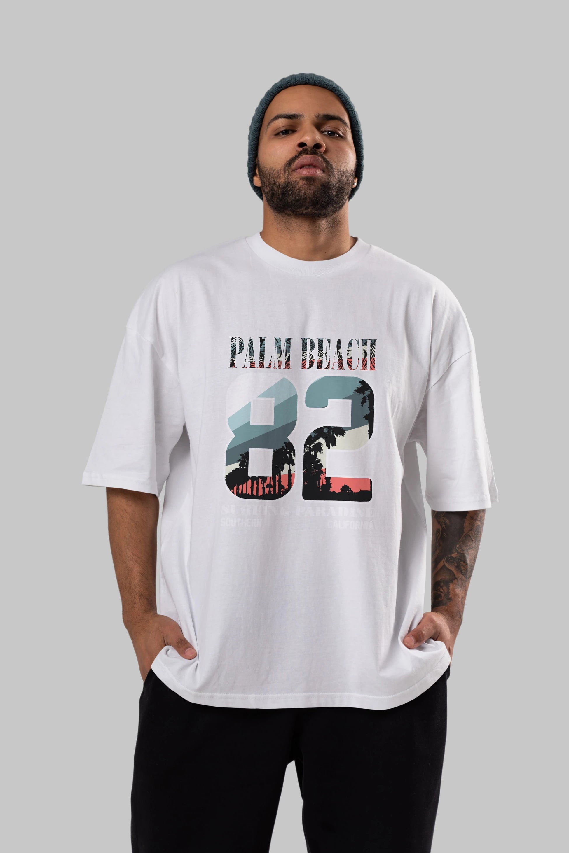 Palm Beach 82 Ön Baskılı Oversize t-shirt Erkek Kadın Unisex