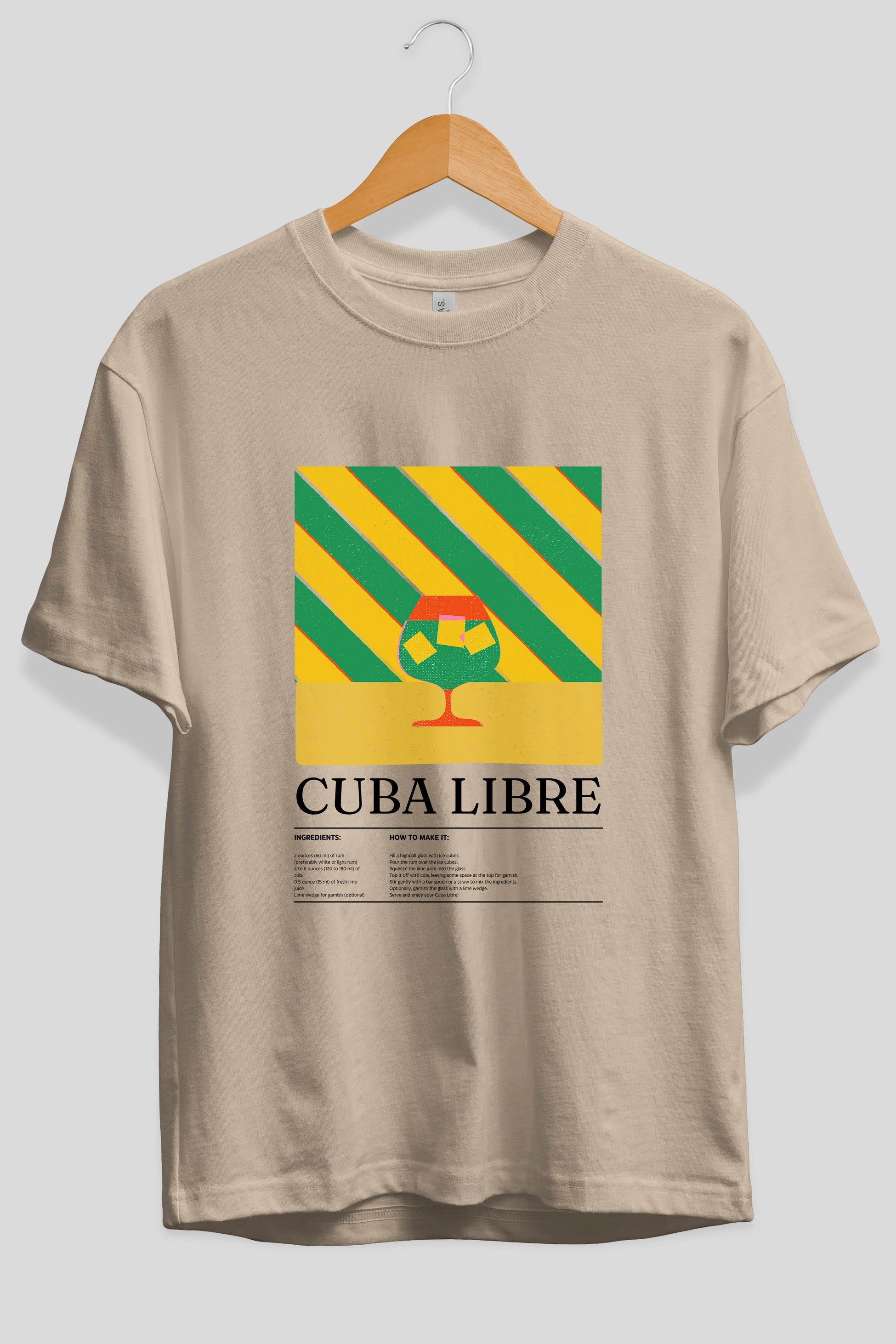 Cuba Libre Kokteyl Ön Baskılı Oversize t-shirt Erkek Kadın %100 Pamuk Bisiklet Yaka tişort