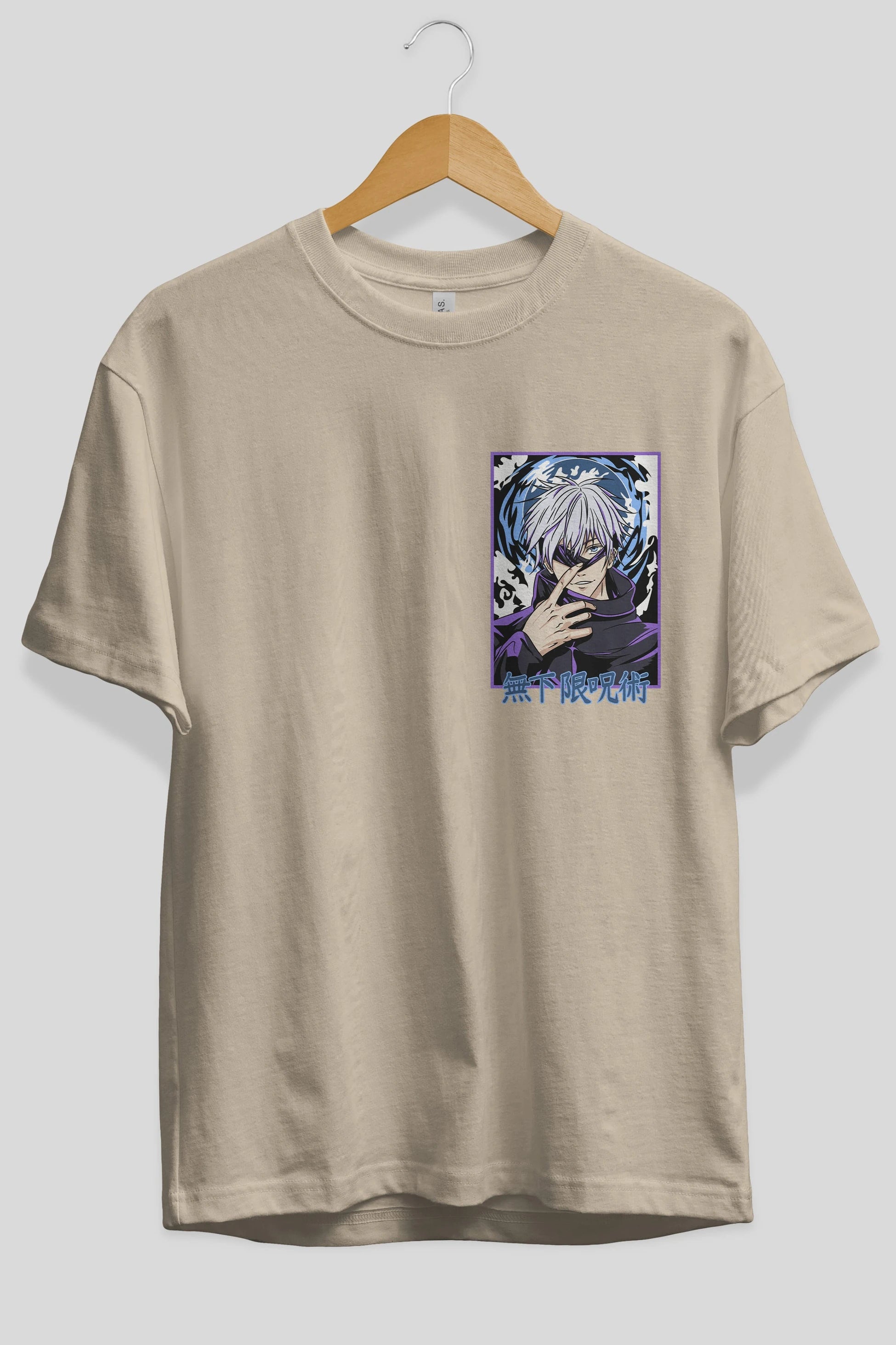 SATORU GOJO 3 Ön Sol Baskılı Oversize t-shirt Erkek Kadın Unisex %100 Pamuk Bisiklet Yaka tişort