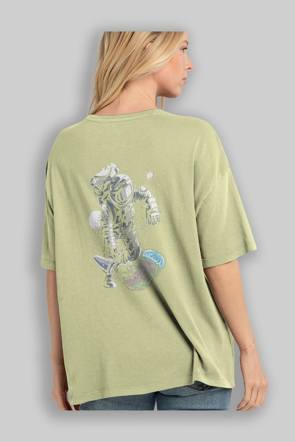 Astronaut Jellyfish Arka Baskılı Oversize t-shirt Erkek Kadın Unisex %100 Pamuk