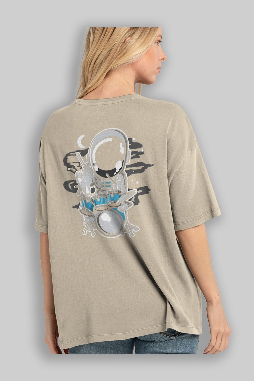 Astronaut Drummer Arka Baskılı Oversize t-shirt Erkek Kadın Unisex