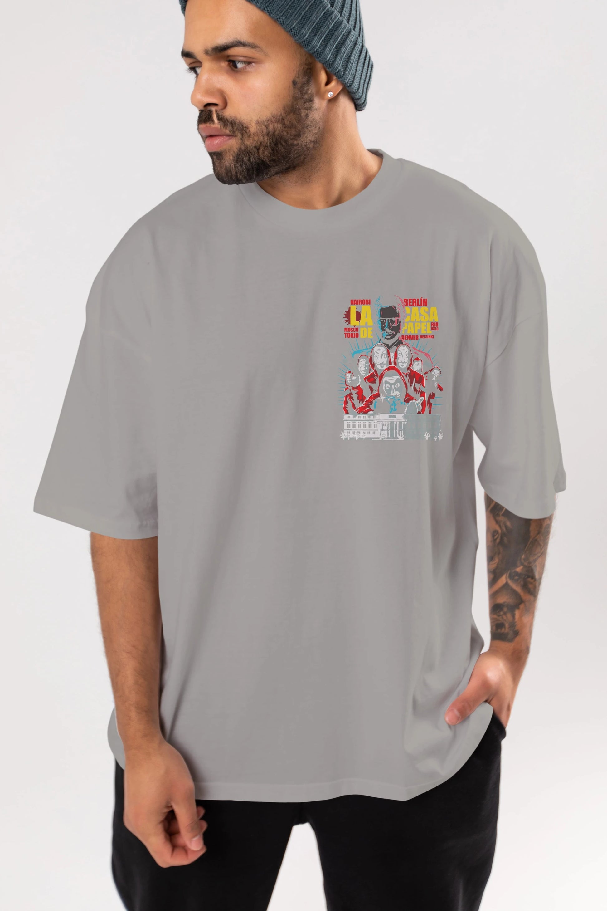 La Casa De Papel (6) Ön Sol Baskılı Oversize t-shirt Erkek Kadın Unisex %100 Pamuk Bisiklet Yaka tişort