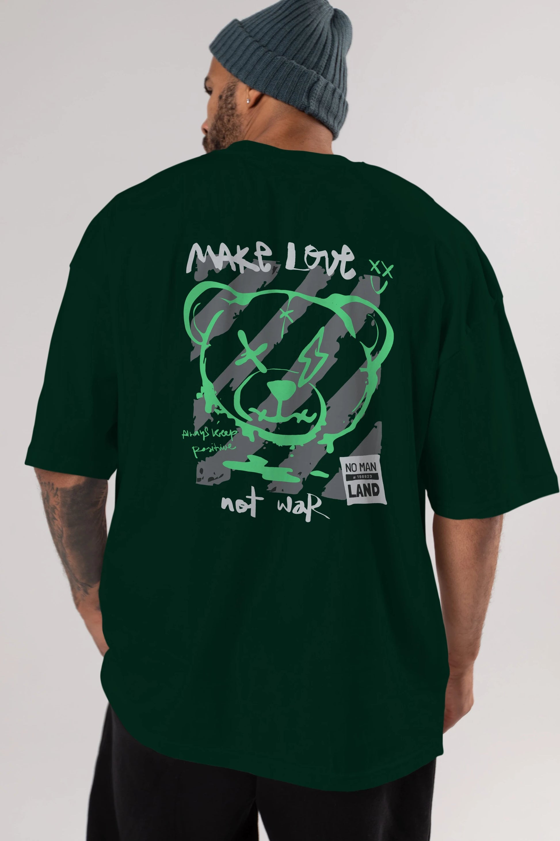 Make Love Bear Arka Baskılı Oversize t-shirt Erkek Kadın Unisex