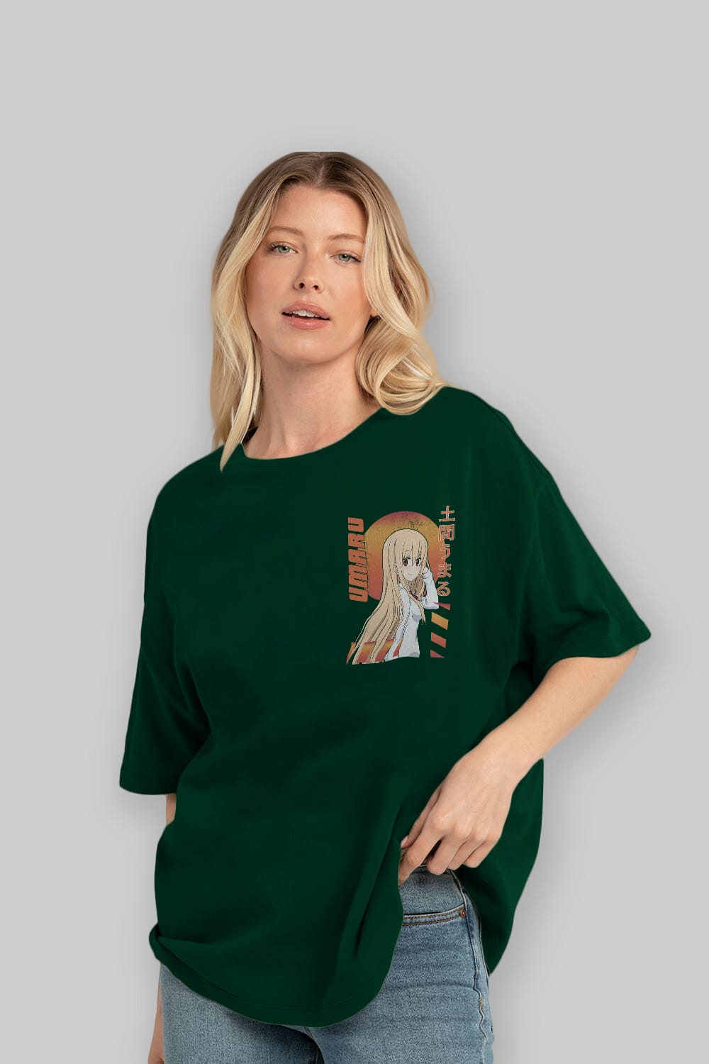 Umaru Doma 5 Ön Sol Baskılı Oversize t-shirt Erkek Kadın Unisex %100 Pamuk Bisiklet Yaka tişort