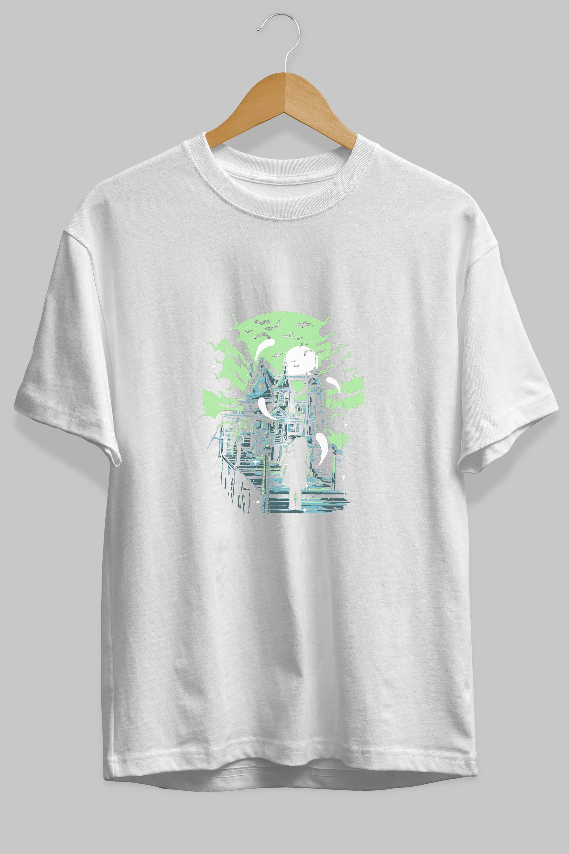 Haunted House Ön Baskılı Oversize t-shirt Erkek Kadın Unisex %100 Pamuk tişort