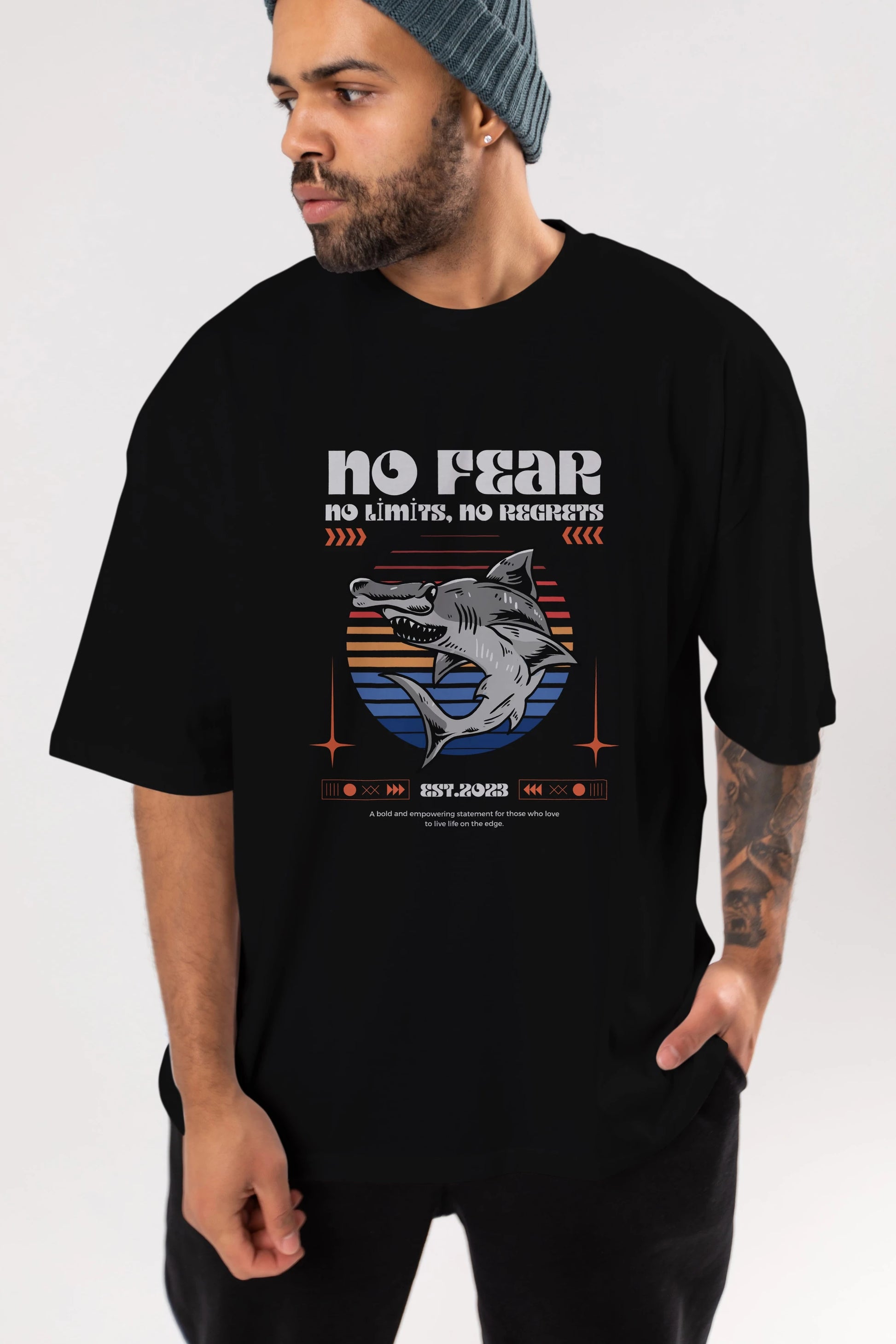 No Fear Yazılı Ön Baskılı Oversize t-shirt Erkek Kadın Unisex